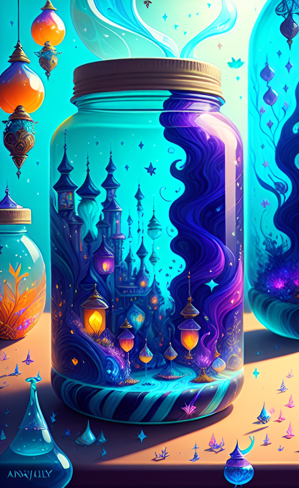 street vendor selling fairies, pixies, and magical wisps in jars preview