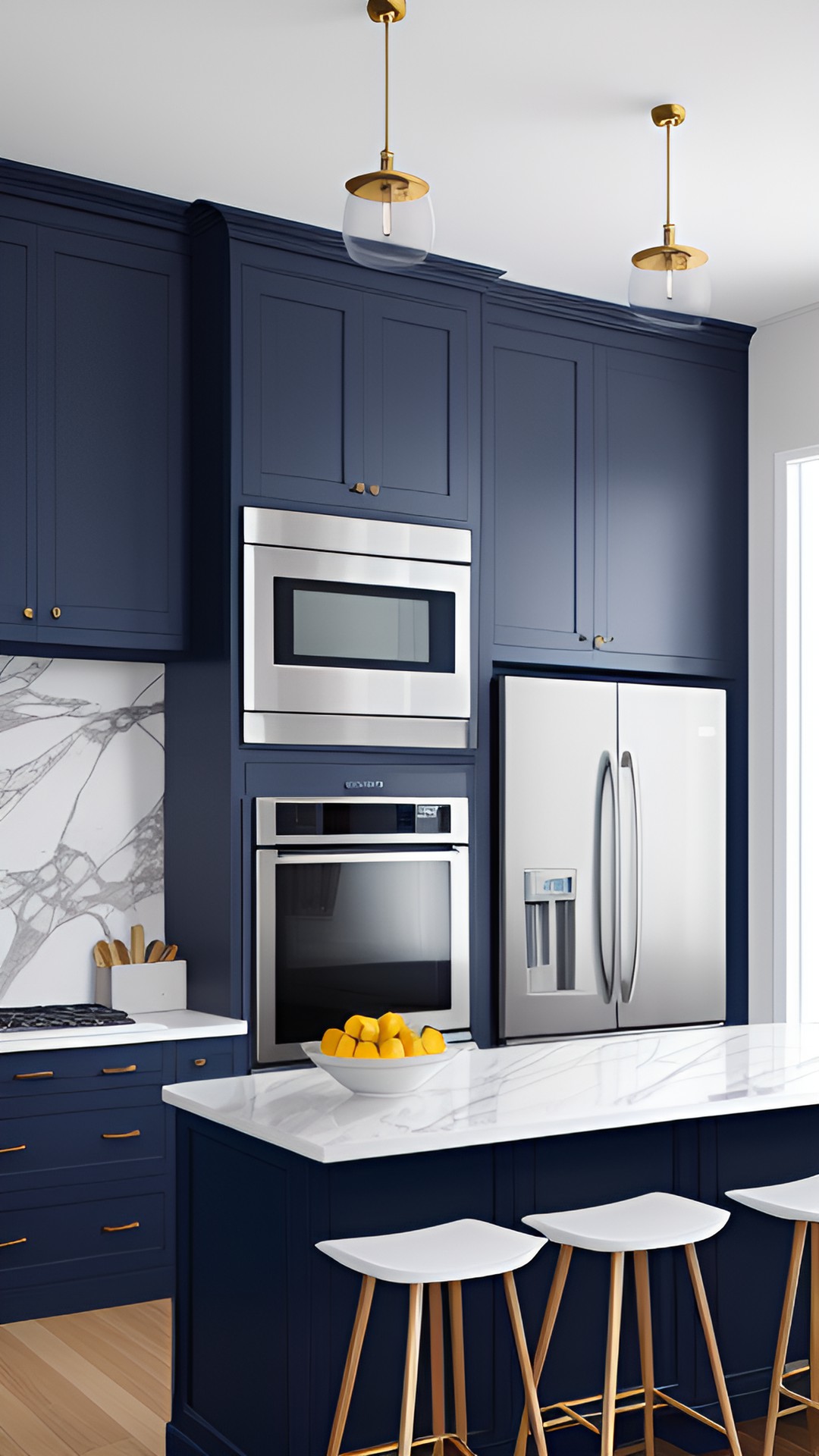 My kind of kitchen - kitchen with navy furniture and a marble countertop preview