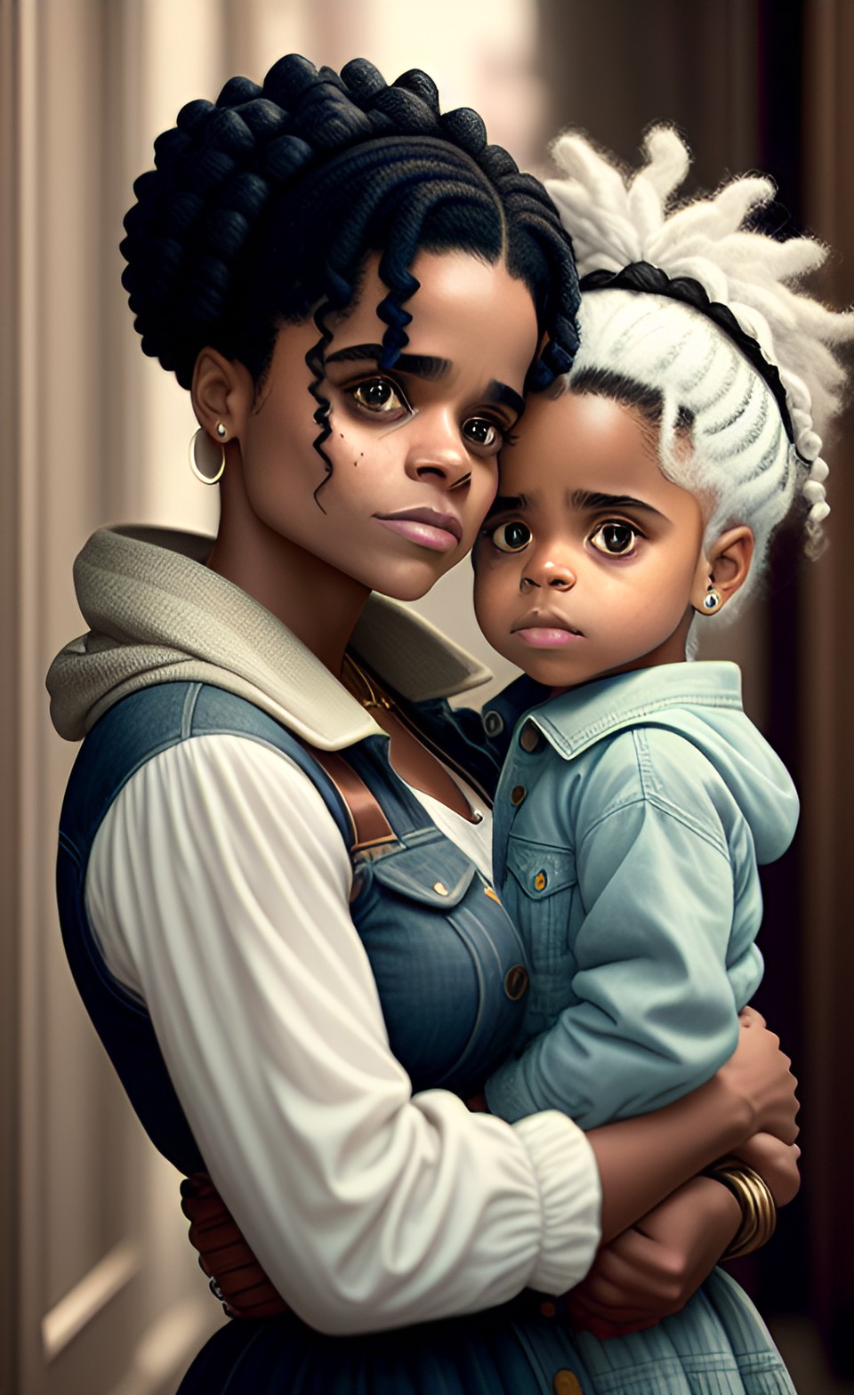 zazie beetz holding a child with white hair preview