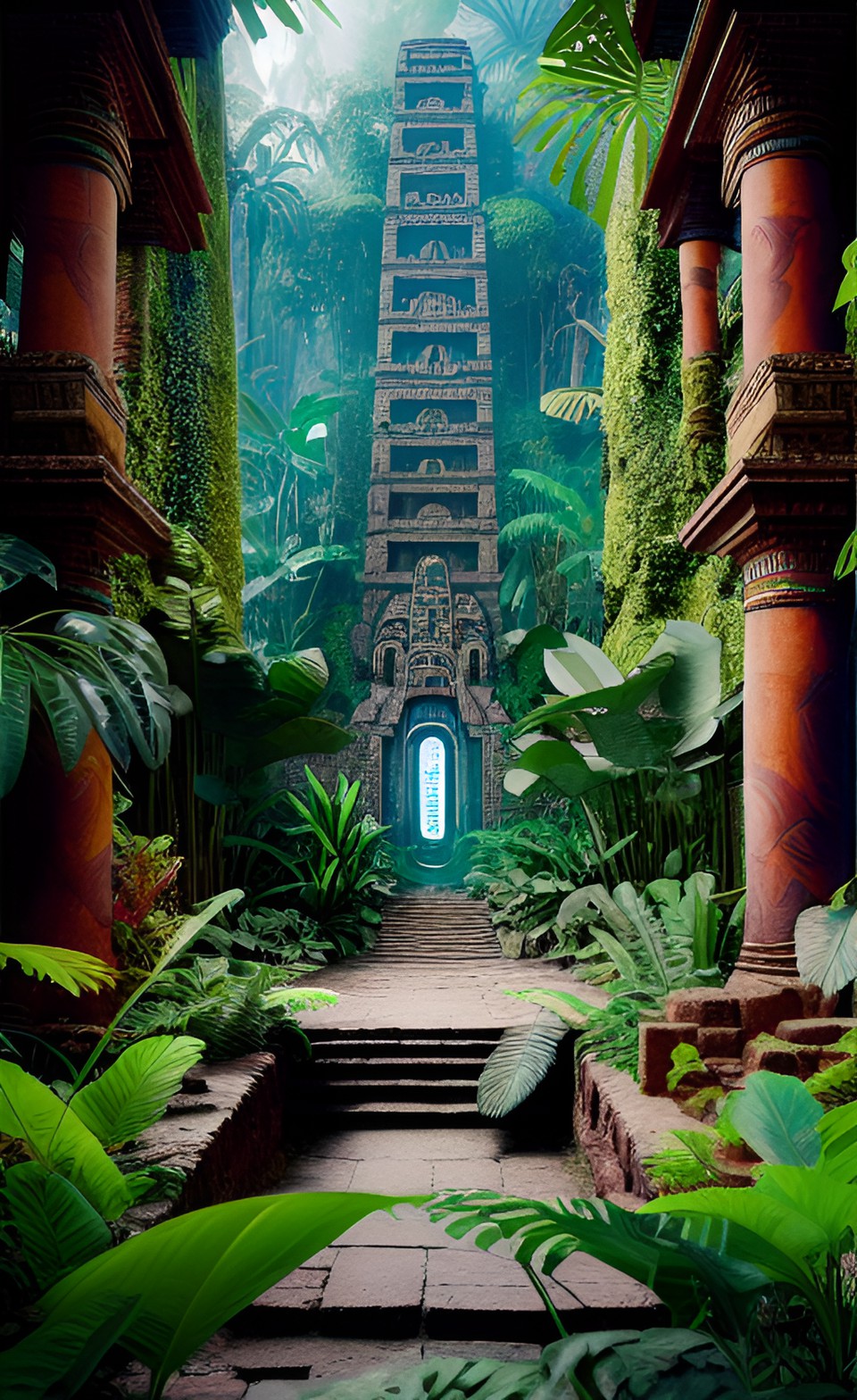 wonderfull interior maze alien predator maya inca egipt ruins in tropical jungle landscape, render,renderd, 3d, vfx,4k, hdr,unreal, good, very good, very very good, untra realism, good, very good preview