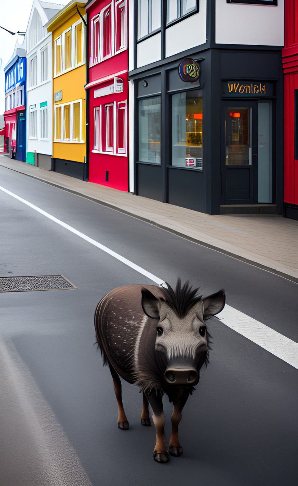 warthog lost in centre of Reykjavik - an african warthog walking through the centre of reykjavik, iceland preview