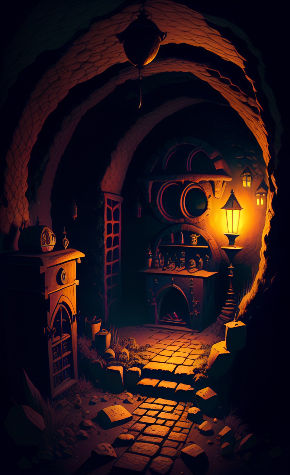 a witch's room that looks like it was built deep underground in a dark, dark sewer. preview