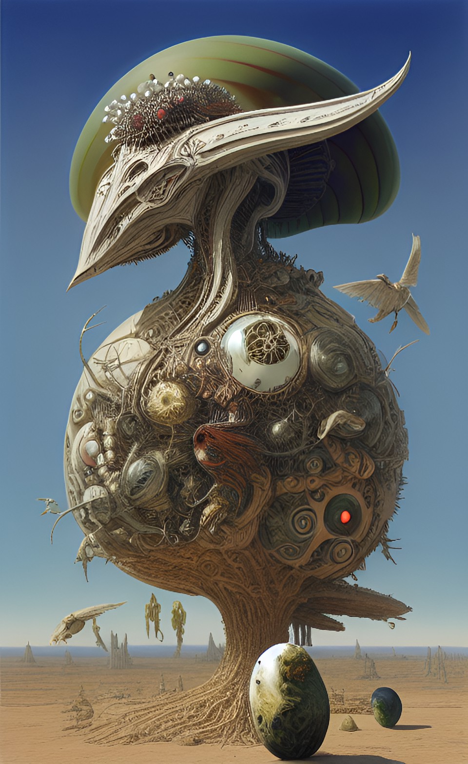 panorama, bird exploxion, oniric alien, artwork by h.r. giger & peter gric &roger dean & jean -baptiste monge & bernard frize, adorned pearls and jewels, cinematic composition $signature, watermark$ preview