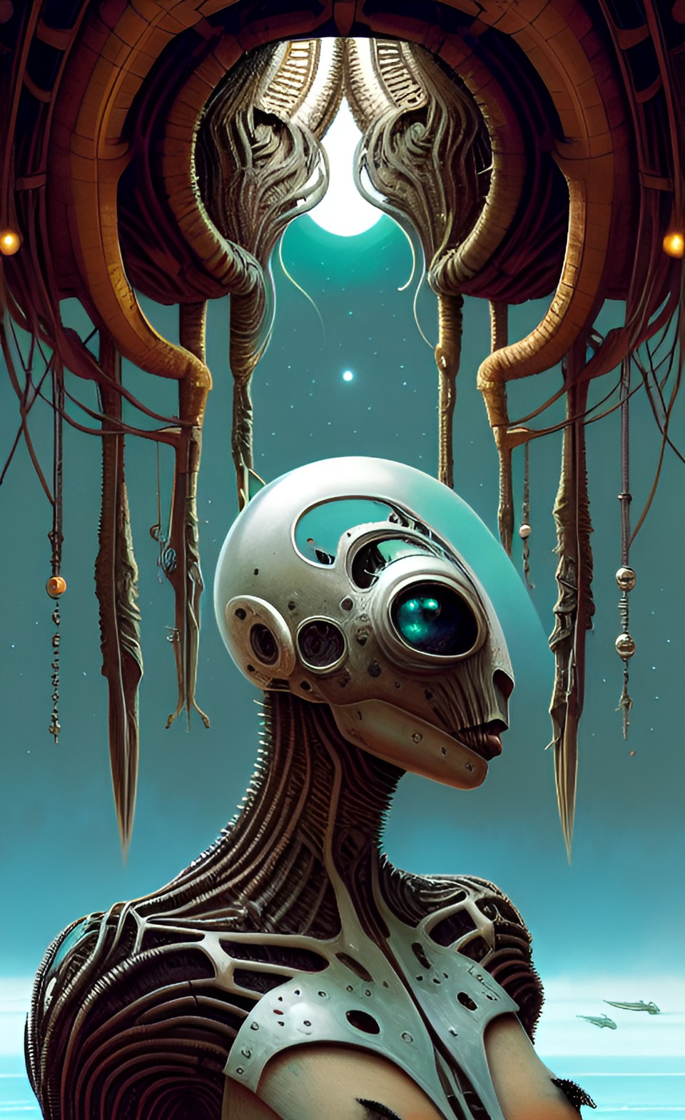 panorama, bird exploxion, oniric alien, artwork by h.r. giger & peter gric &roger dean & jean -baptiste monge & bernard frize, adorned pearls and jewels, cinematic composition $signature, watermark$ preview