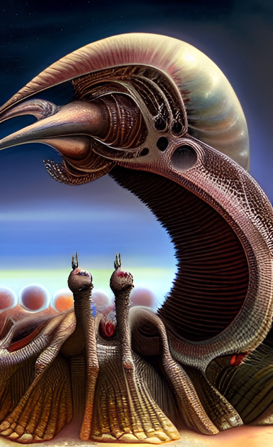 panorama, bird explosion, oniric alien, artwork by h.r. giger & peter gric &roger dean & jean -baptiste monge & bernard frize, adorned pearls and jewels, cinematic composition $signature, watermark$ preview