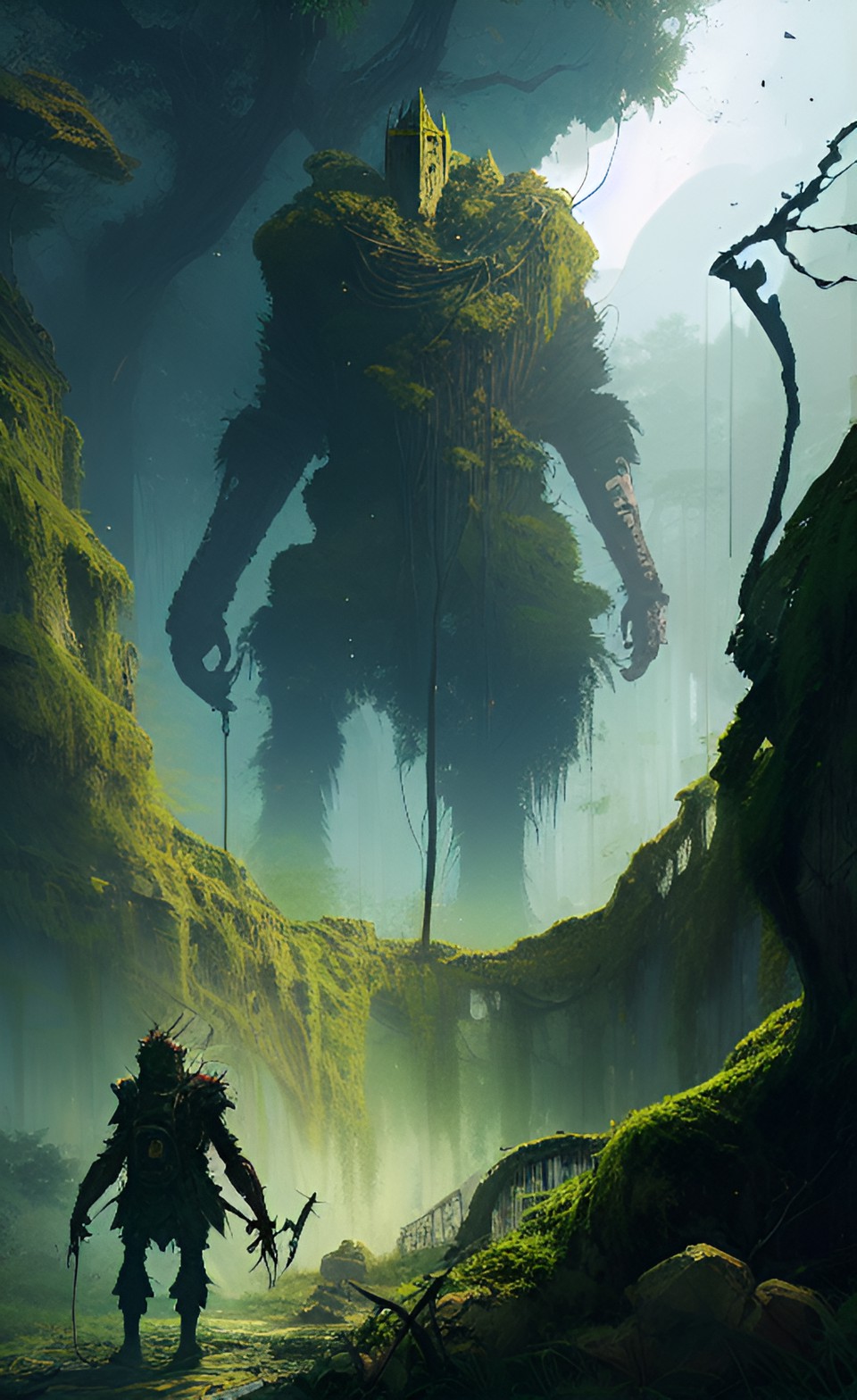 tall rock golem with vines and moss preview