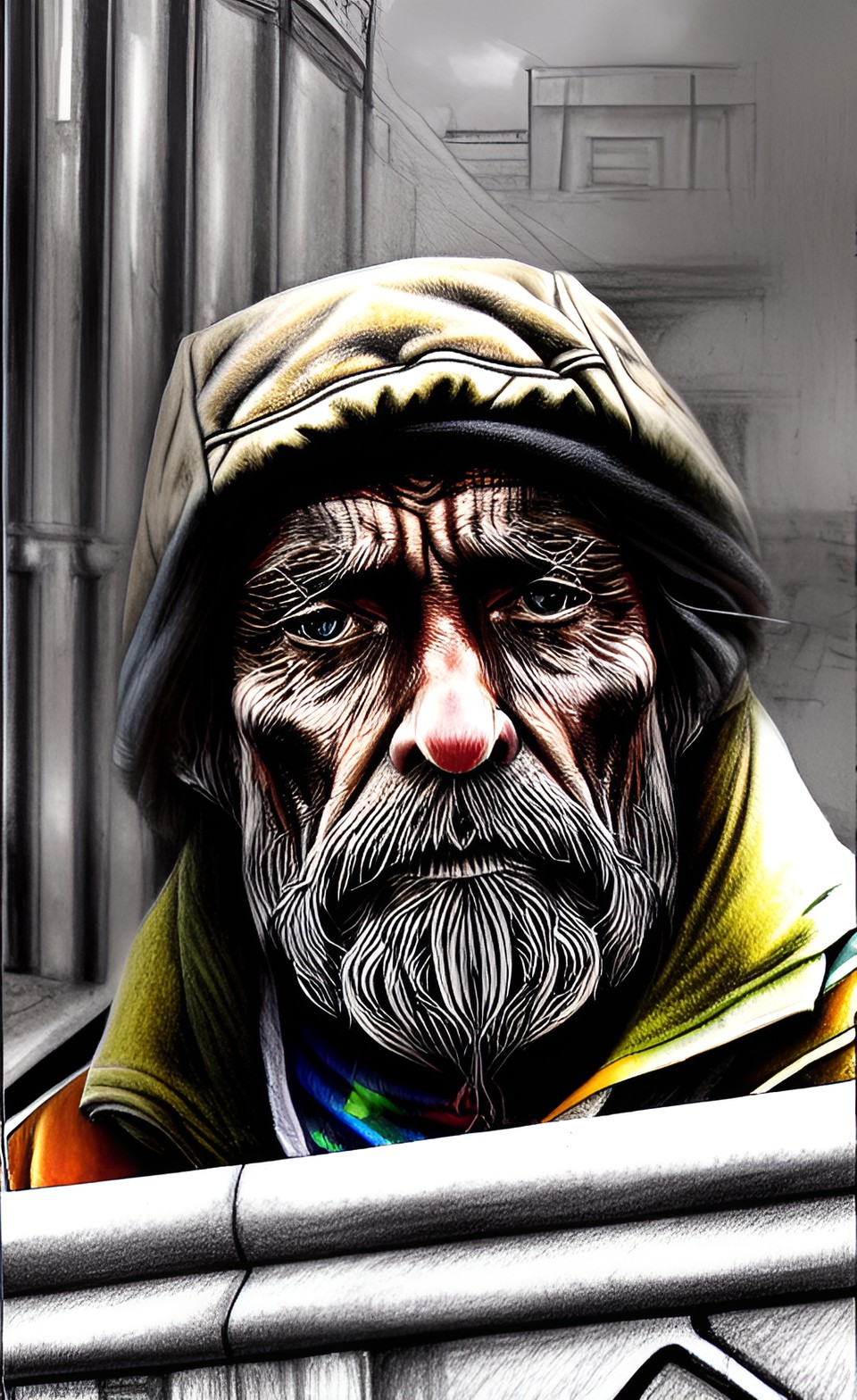 urban homeless man stile altering drawings image generation unknown type art preview