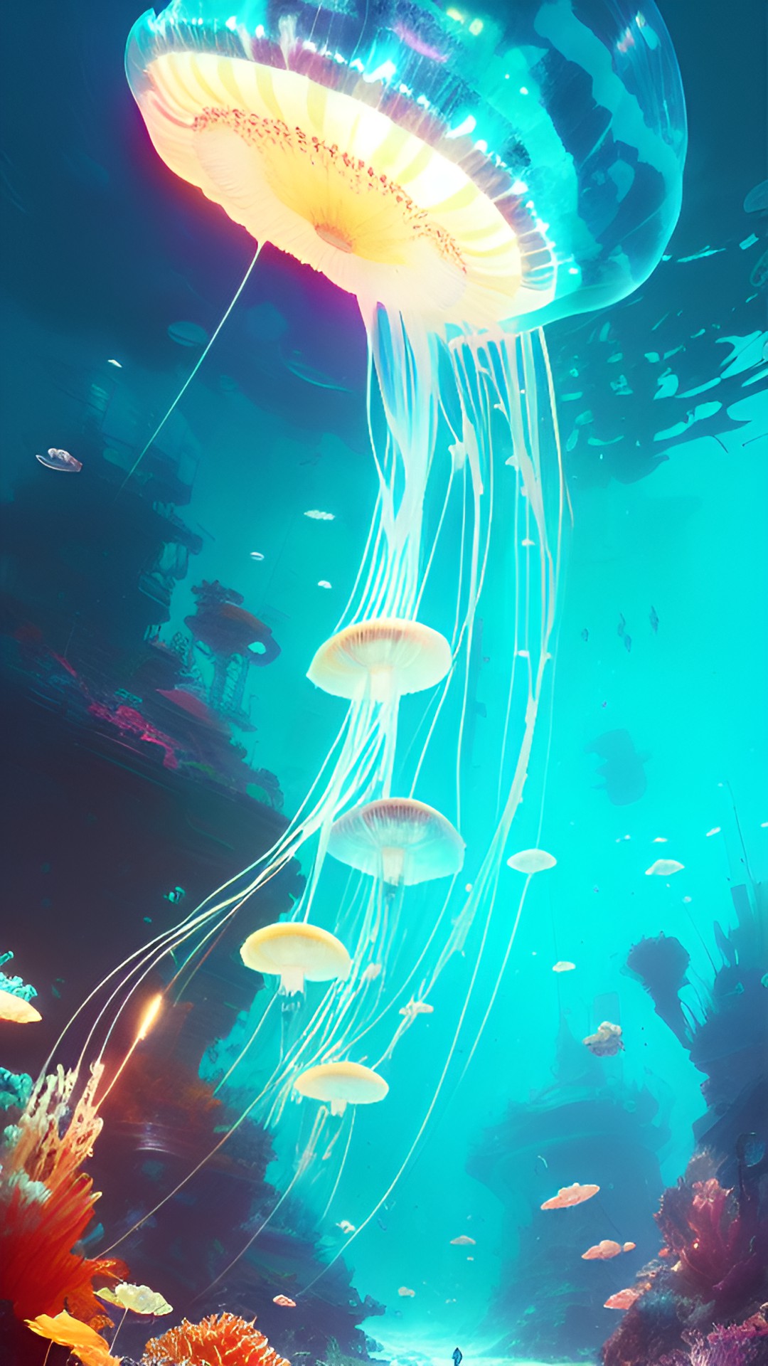 Jellyfish - glowing jellyfish in deep ocean preview