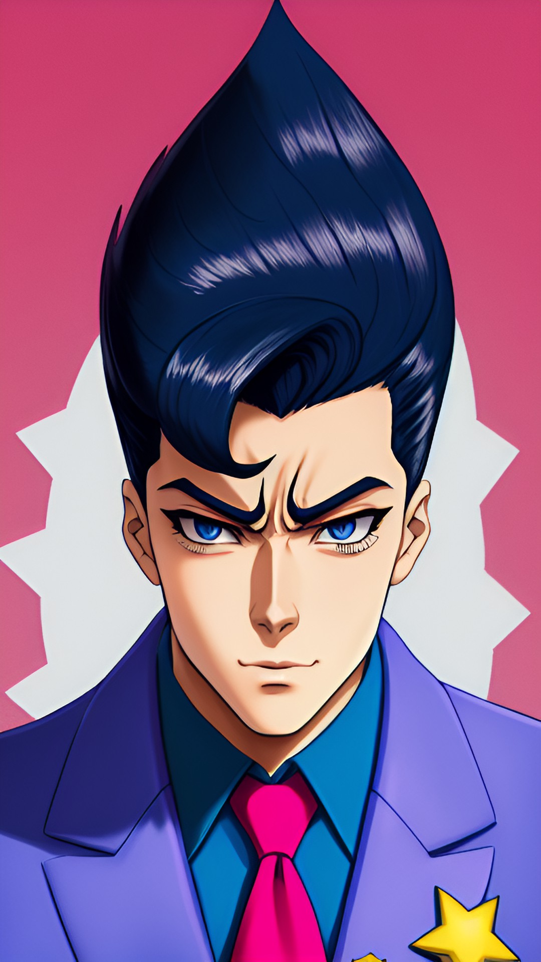 хигашиката джоске - higashikata josuke, a character from the popular anime jojo's bizarre adventure. he has a unique hairstyle and wears a school uniform adorned with a pompadour pin. preview