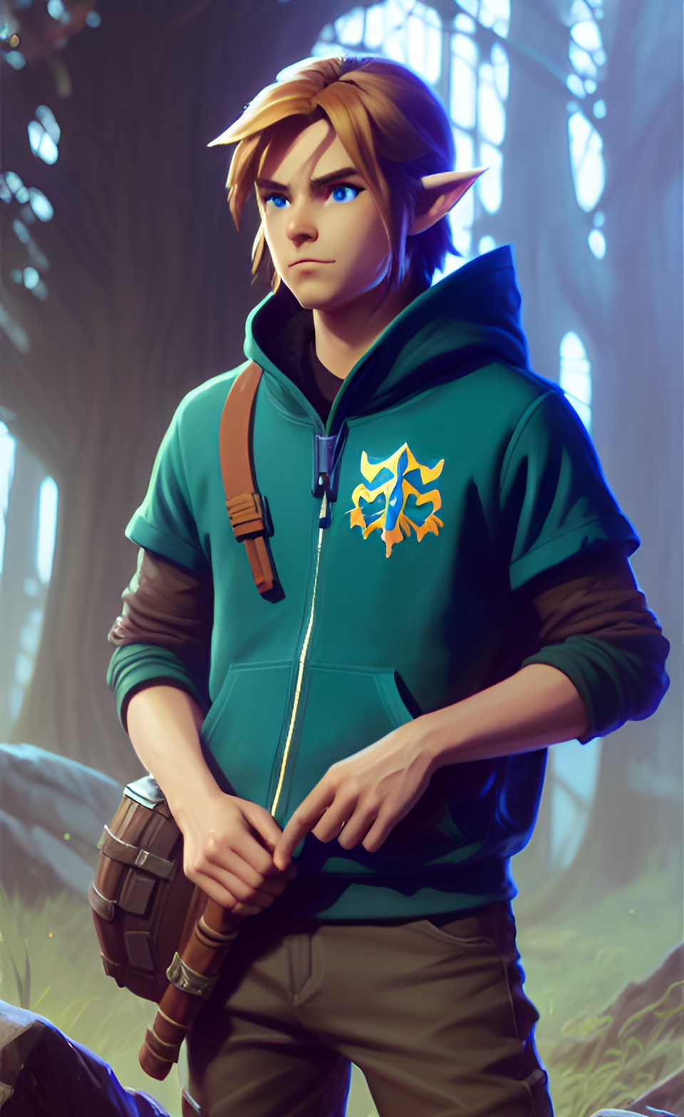 Hyrule Hiker - portrait of link from the legend of zelda, wearing a dark blue hoodie preview