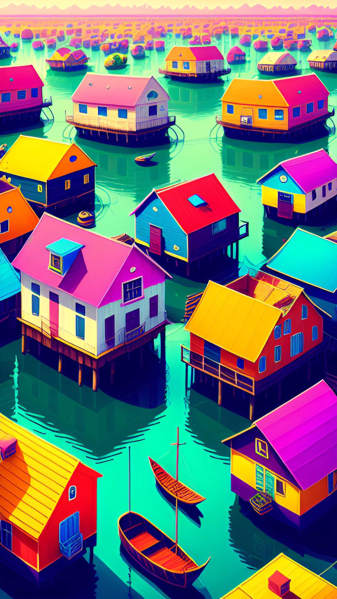 floating town full of bright colors preview