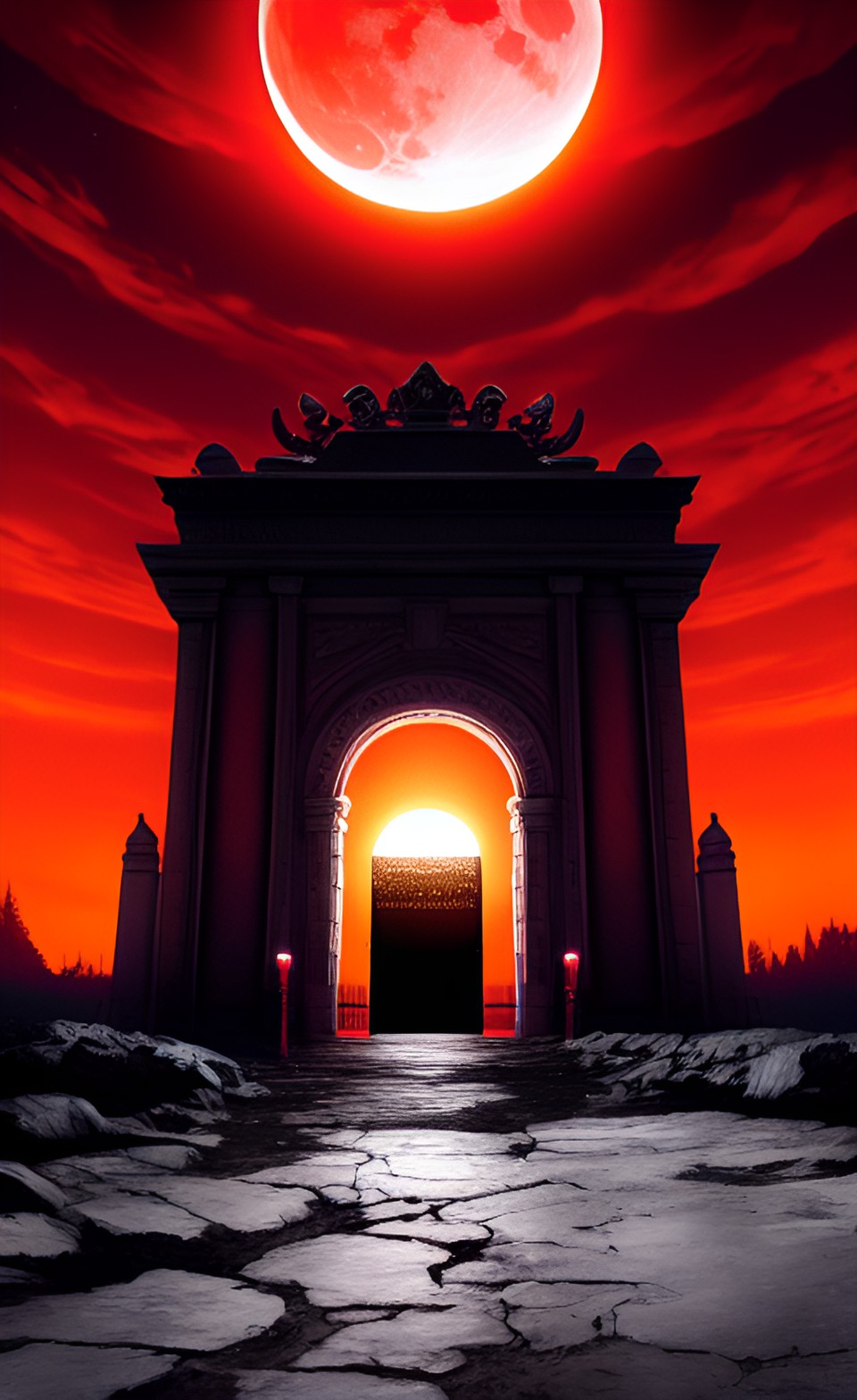 red moon seris 1 - huge gates of the deadland and the underworld in the light of a red moon preview