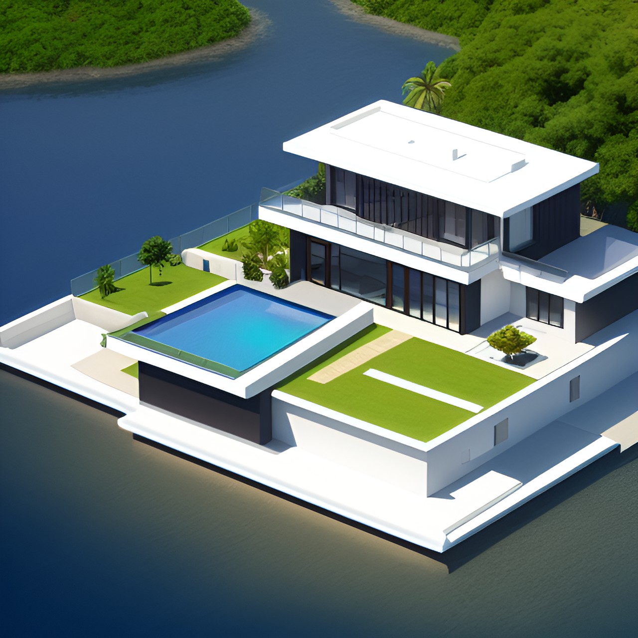 modern villa mansion on a small island preview