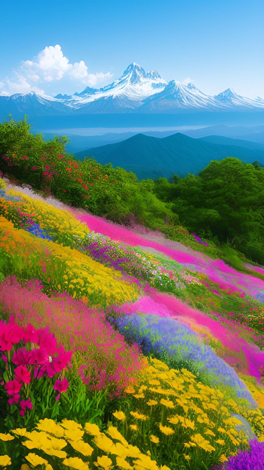 a sea of flowers mountain background preview