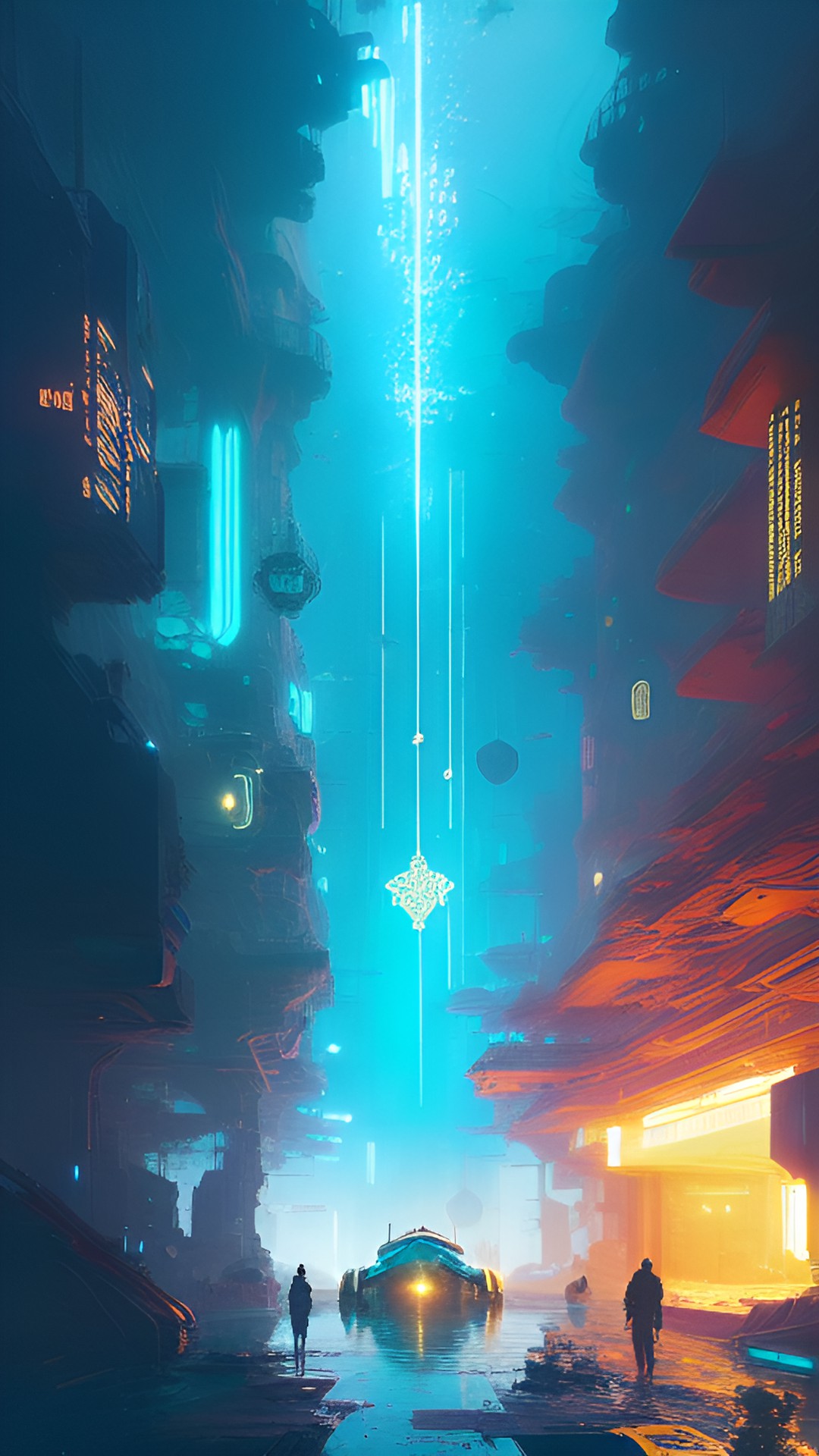Strange Worlds - mysterious blue glowing underwater city with broken gold preview