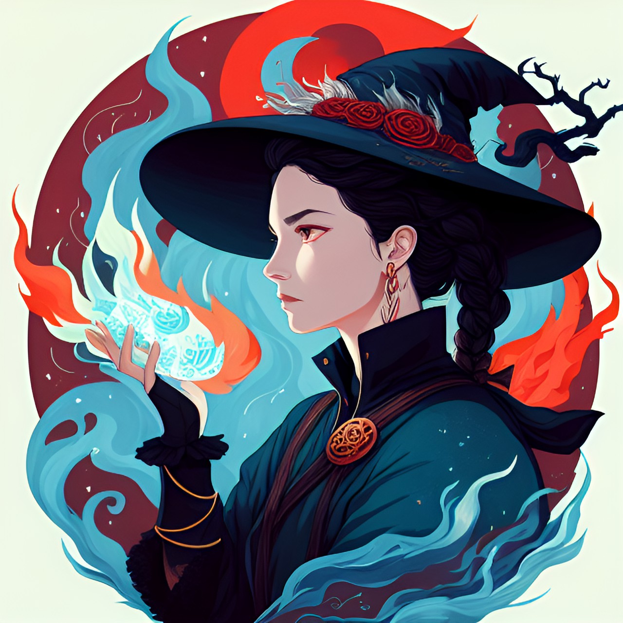 wild witch casting a spell: wind and water, fire and stone, breath and blood, spirit and bone preview