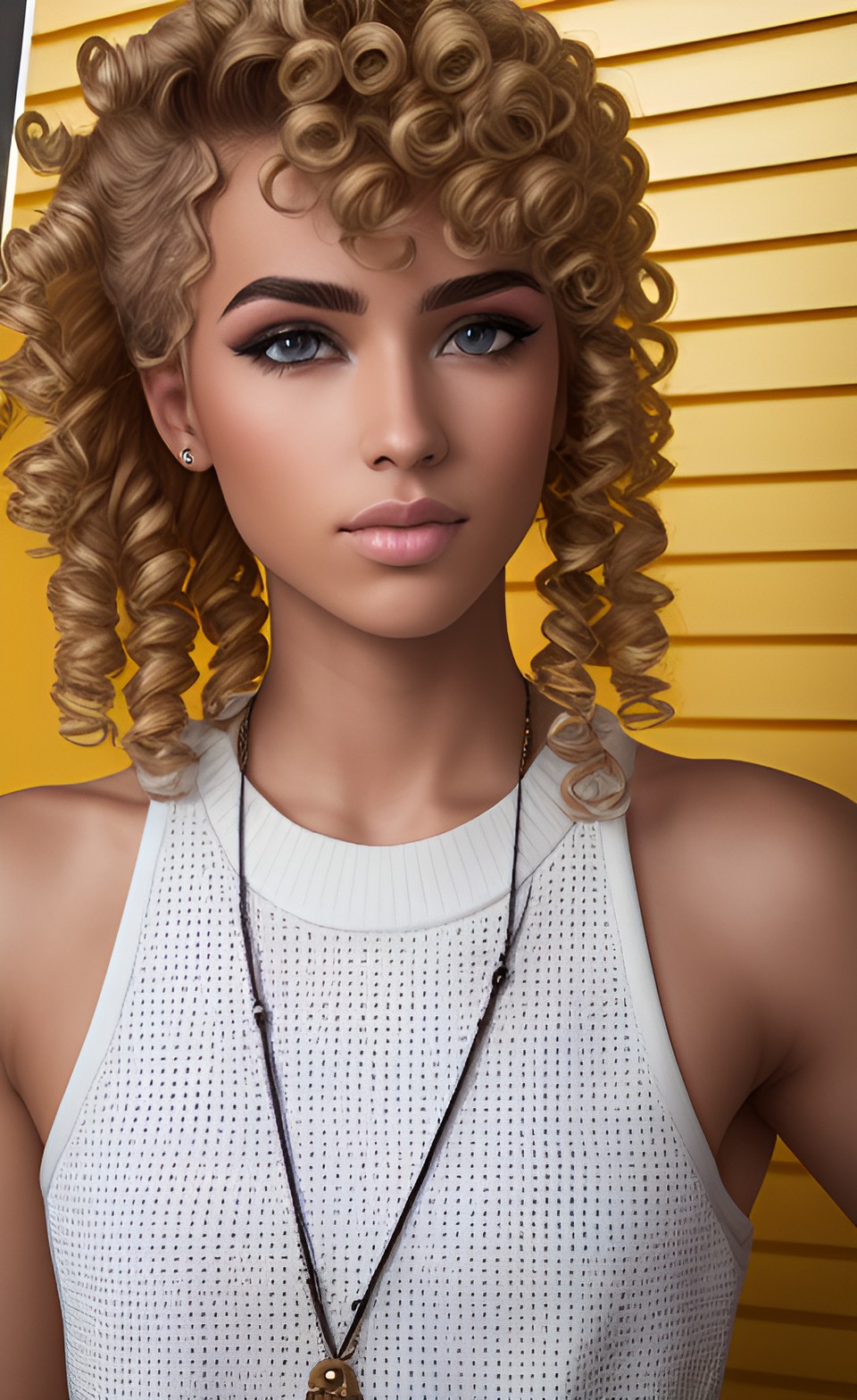 androgynous woman with blond curly hair preview