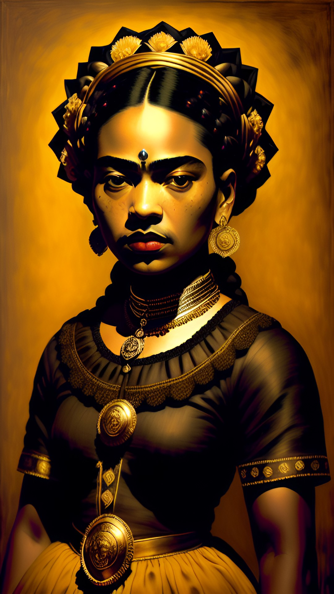 black masterpiece, golden detailed, realistic, by frida kahlo preview