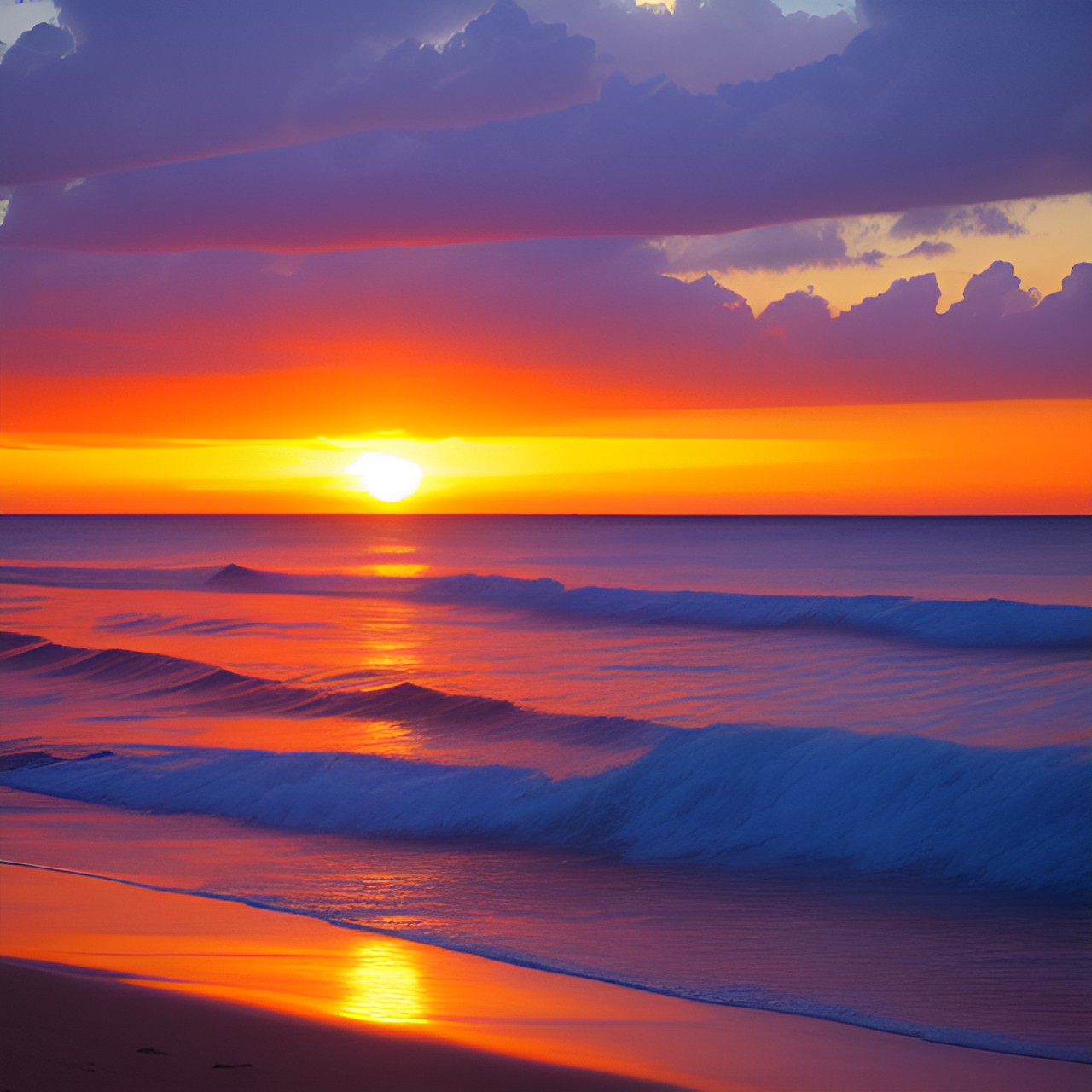 pretty sunset with warm orange the horizon while waves softly crash on the beach. calm and serene. - calm ocean waves with a warm orange horizon at sunset create a serene atmosphere. soft sounds of wa preview