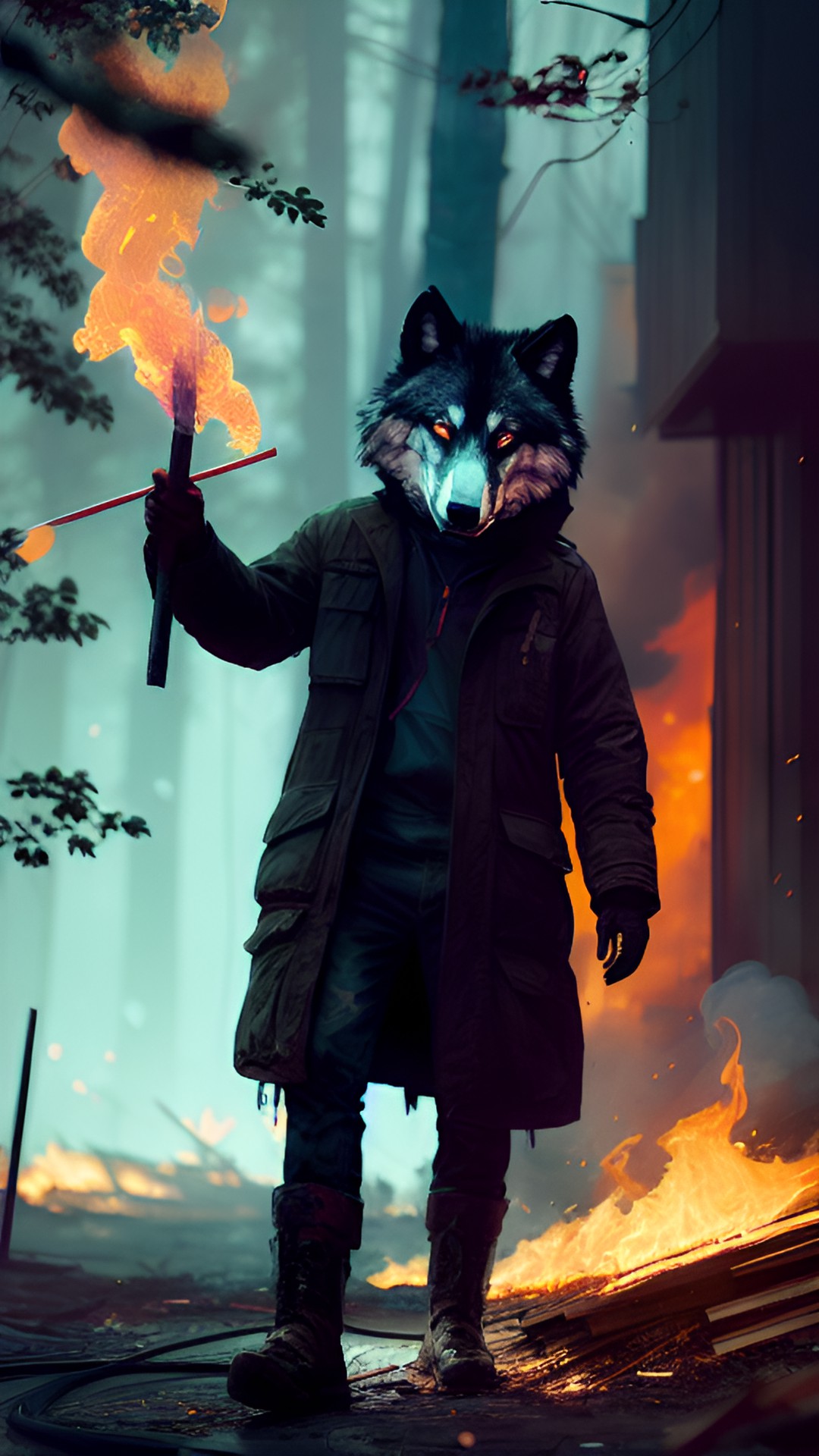 a very bad man in a timber wolf mask with a yardstick starting fires with gasoline and burning down buildings very naughty preview