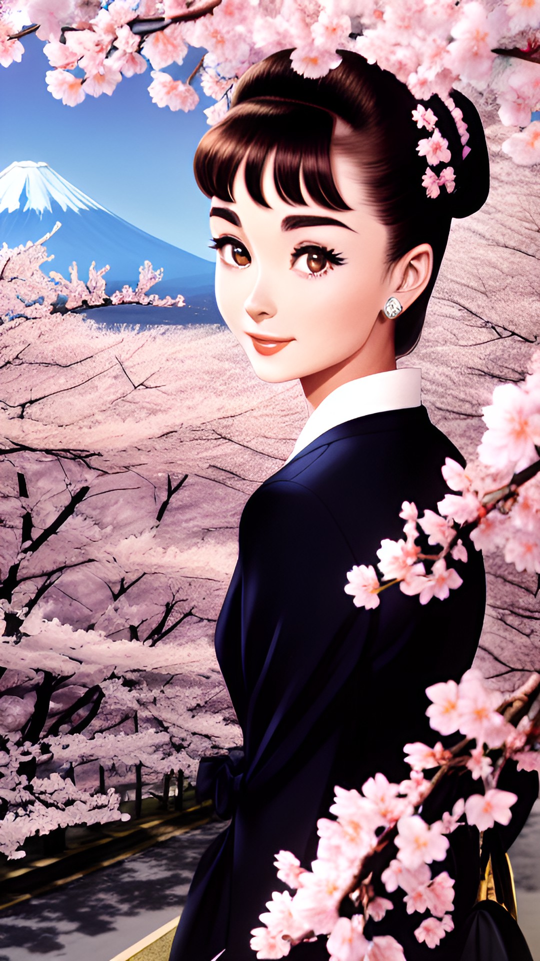 mount fuji, cherry blossoms in full bloom and audrey hepburn preview