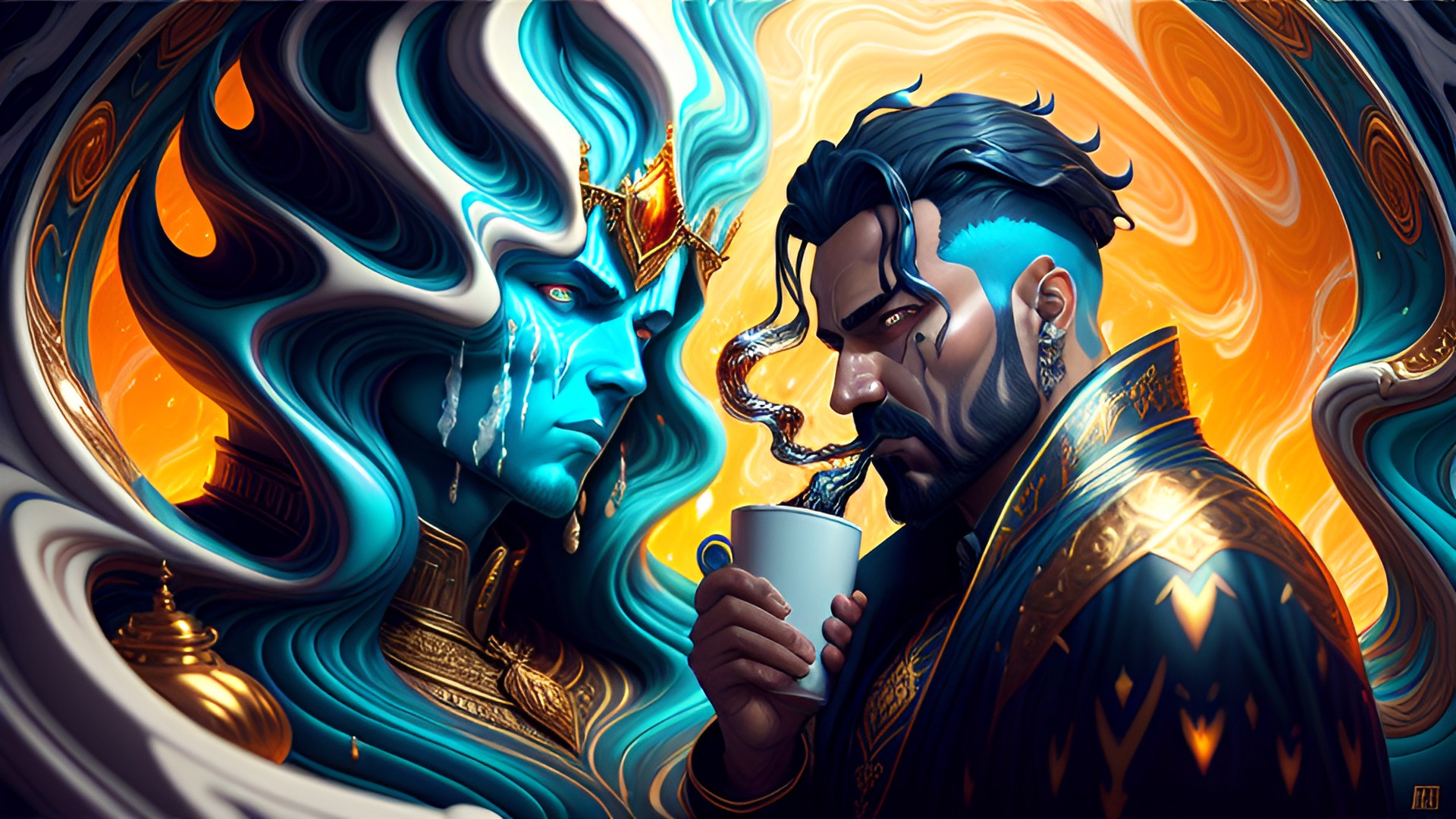 The Thief and Djinn - king drinking coffee preview