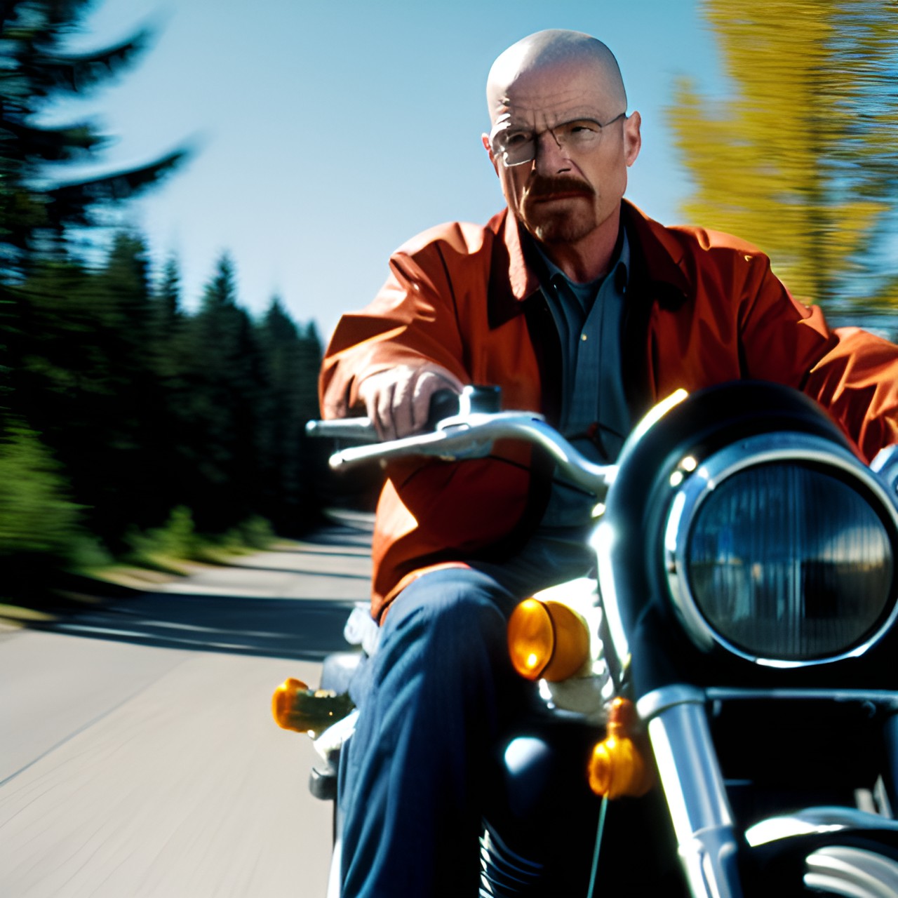 walter white driving an 80s motorcycle preview