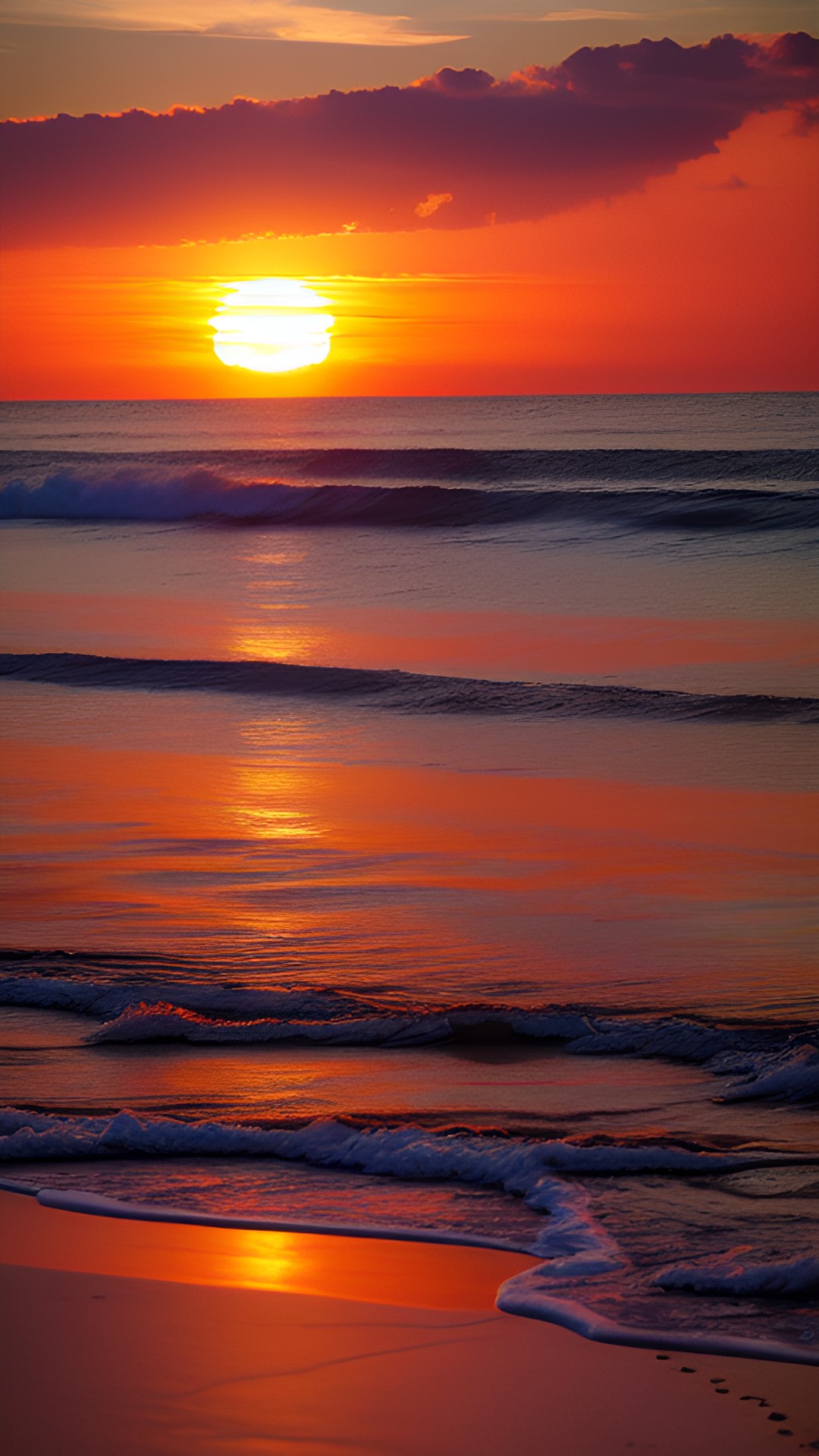 sunset at the beach  - sunset at the beach, with warm colors spreading in the sky. reflections of the sun over the waves create a serene and calming atmosphere. preview