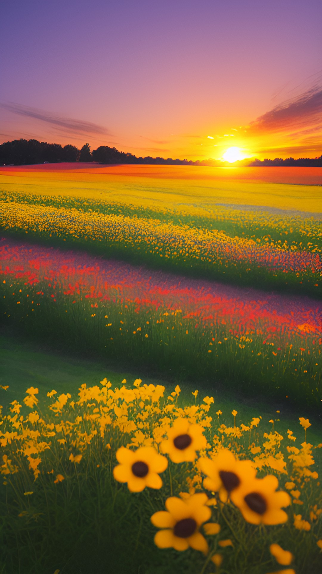 Flowers. - field of  flowers at sunset preview