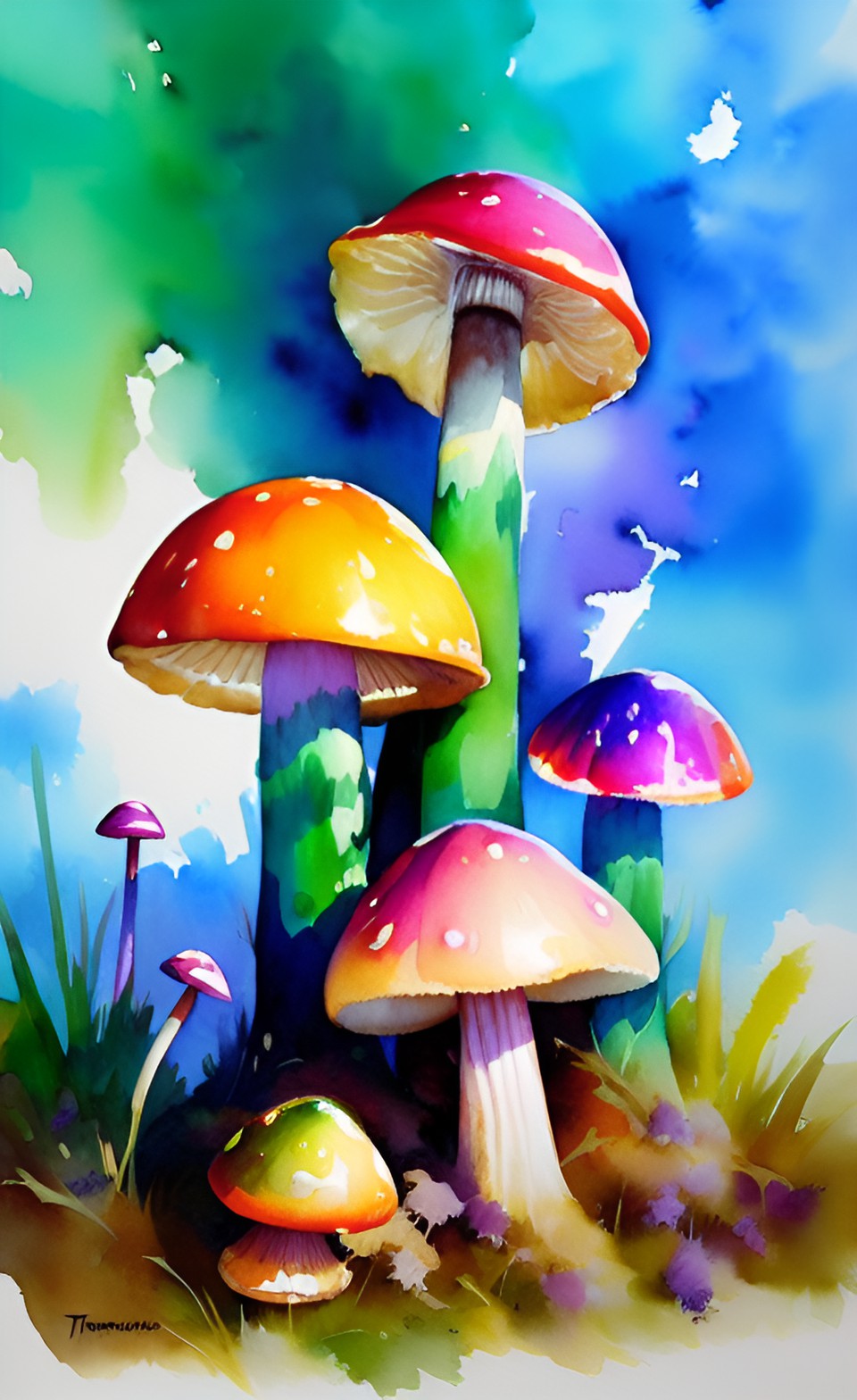 medieval rainbow colored mushrooms preview