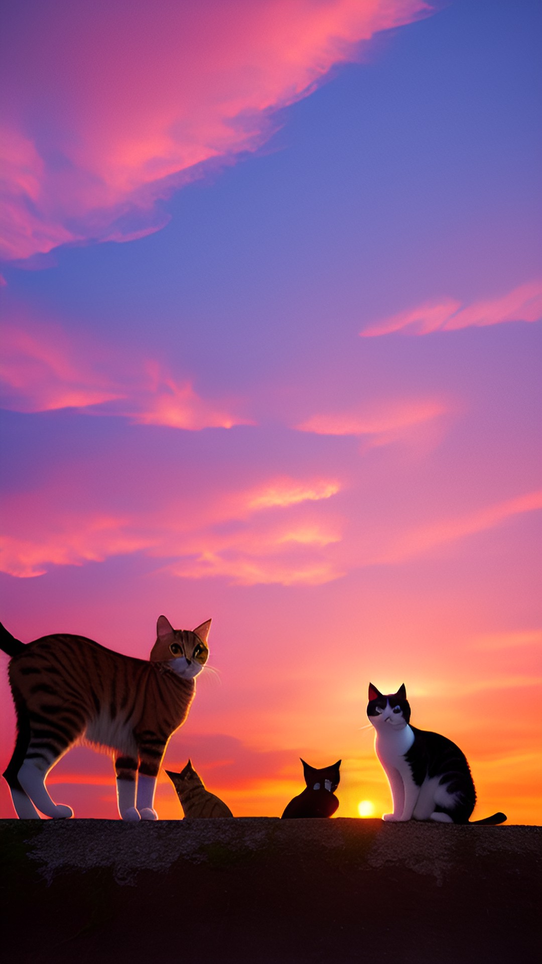 pink sunset with cats preview