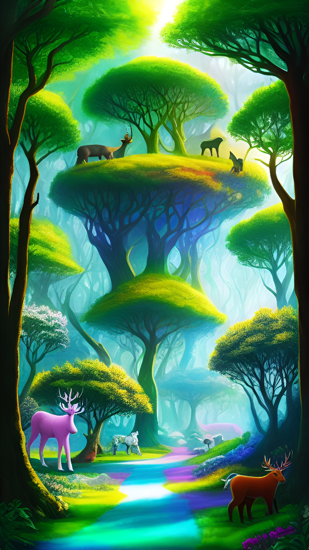 magical forest with impossible geometry and baby animals. preview