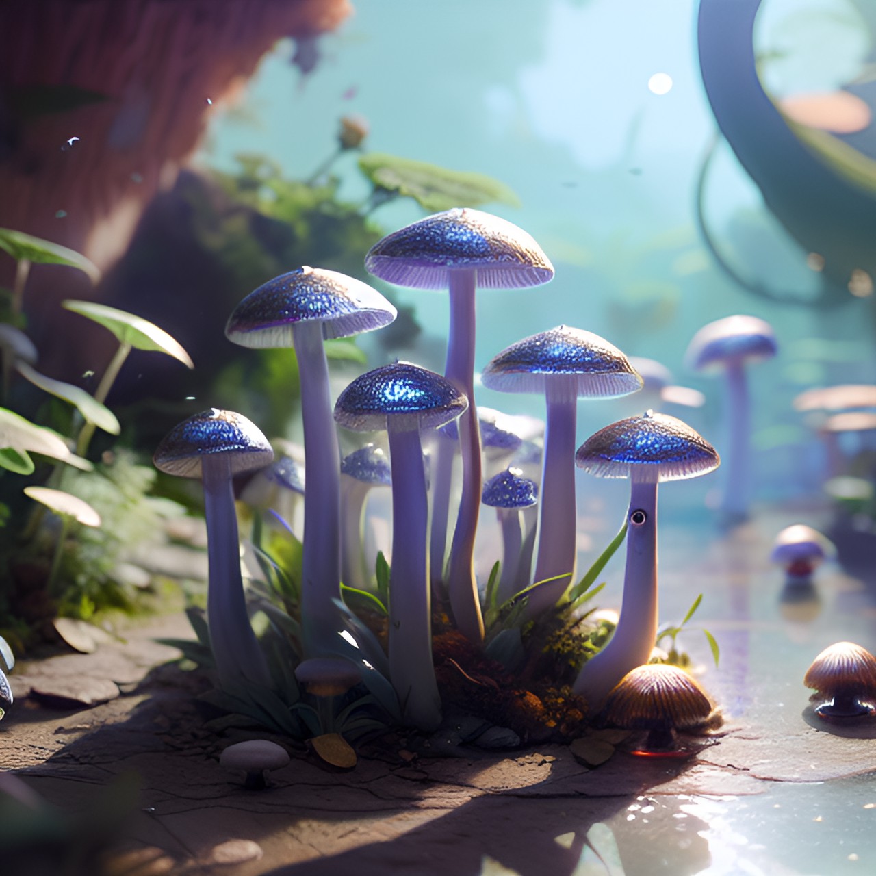 band of silver mushrooms with cute faces preview