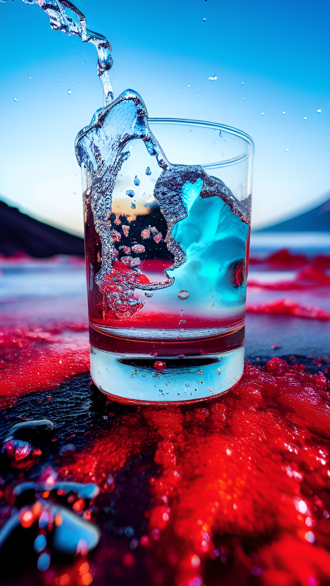 hielo volcán - vaso con hielo en un lugar cálido, con dónde del volcán y gotas de agua en la pantalla imagwn en hd preview