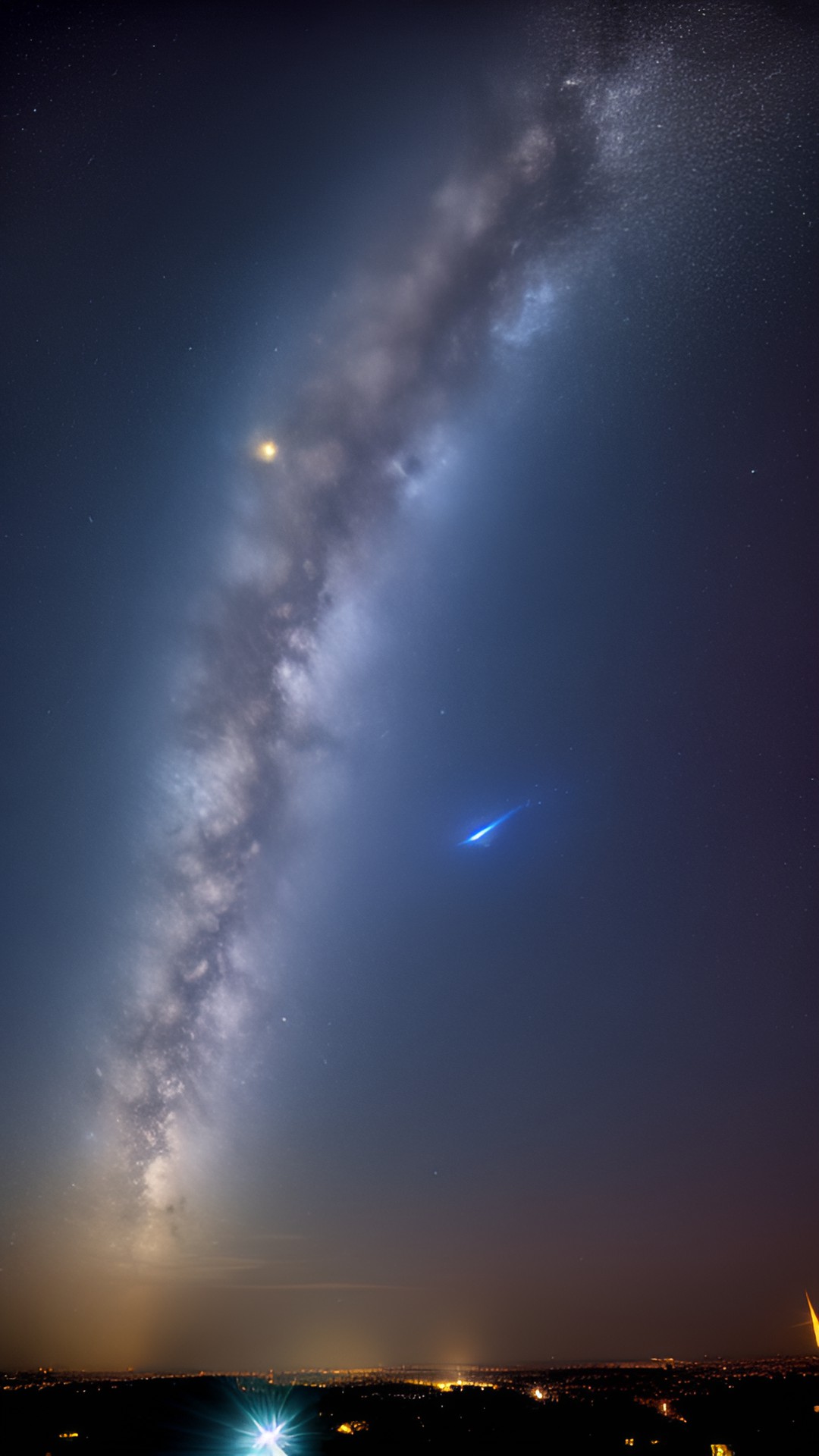 night sky - comet with long tail, milky way galaxy from my window preview