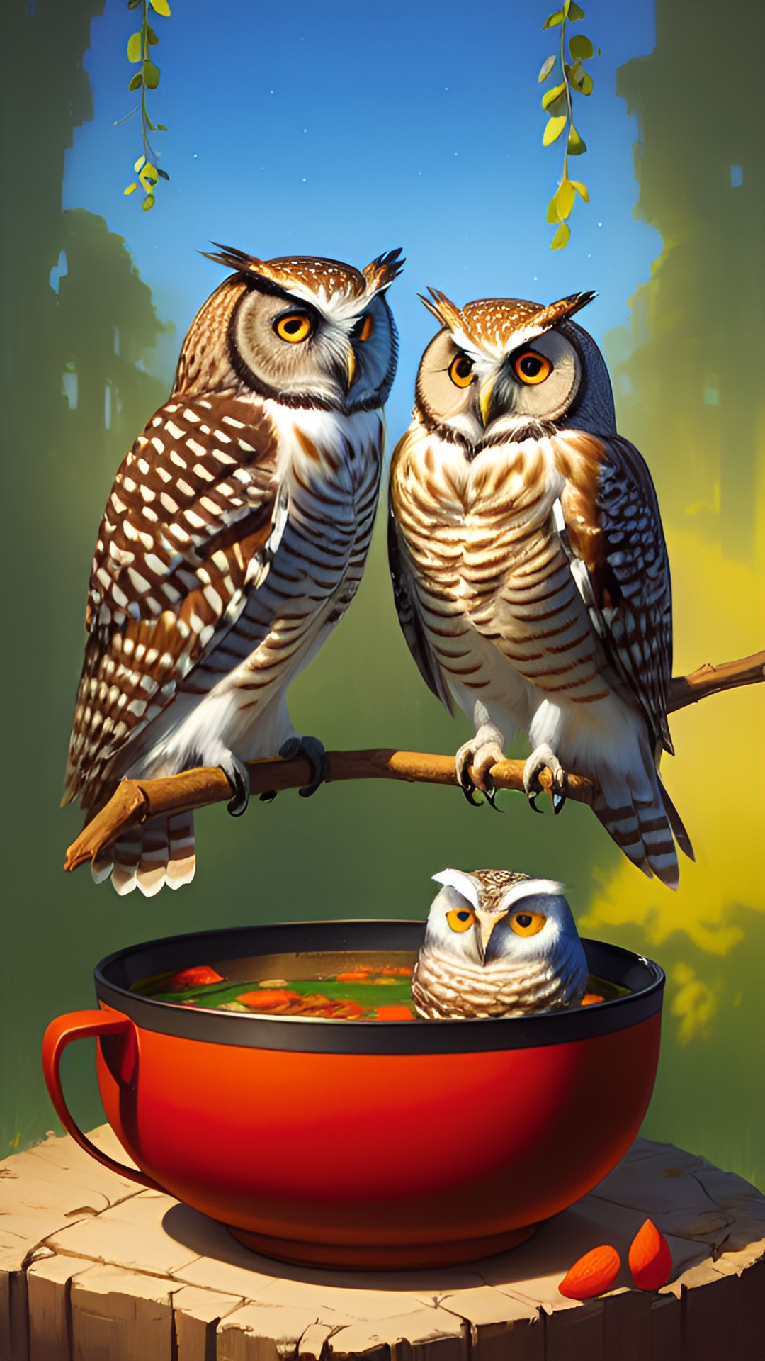 owls eating soup preview