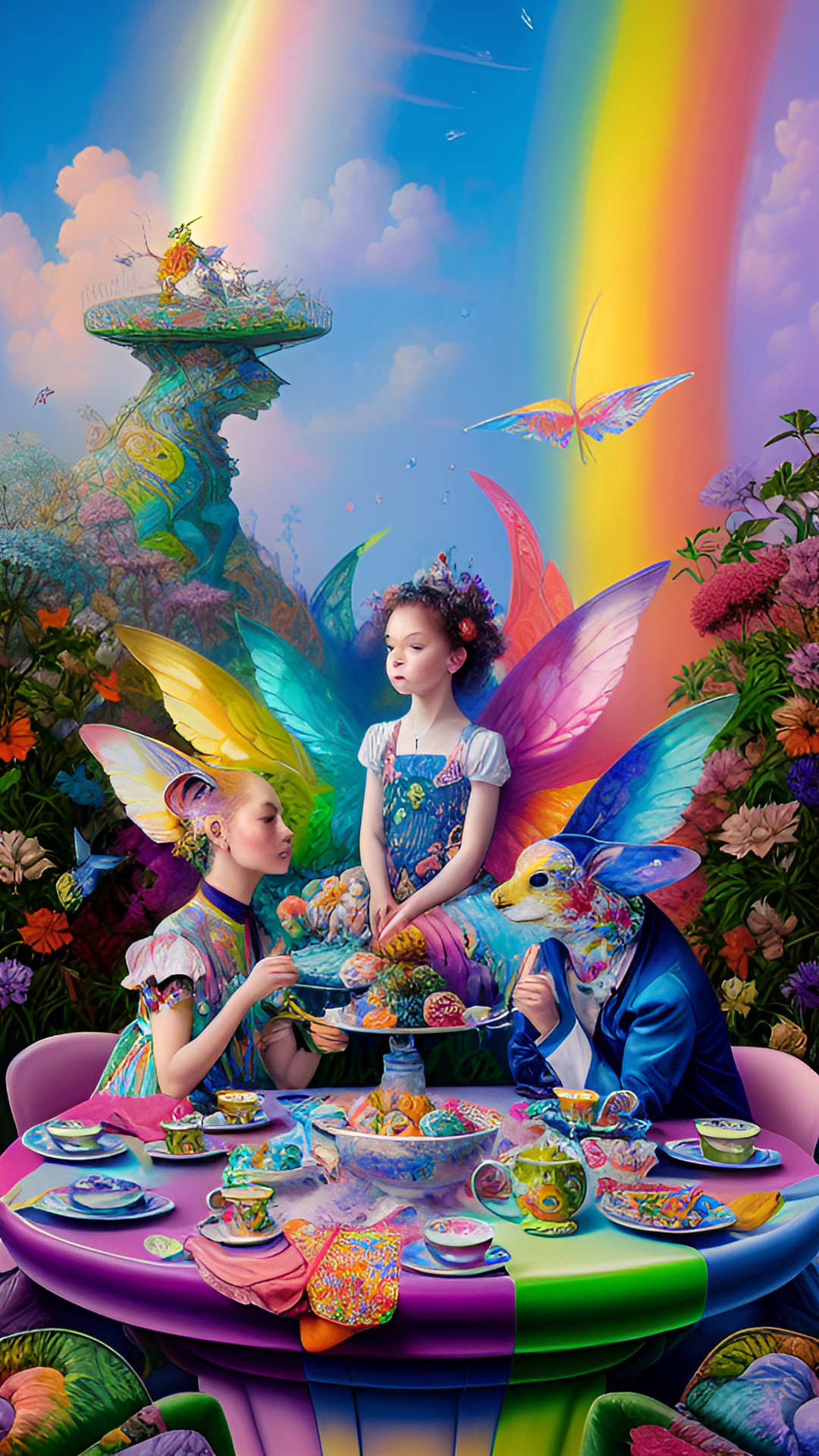 rainbow fairies sitting down for tea on top of a rainbow preview