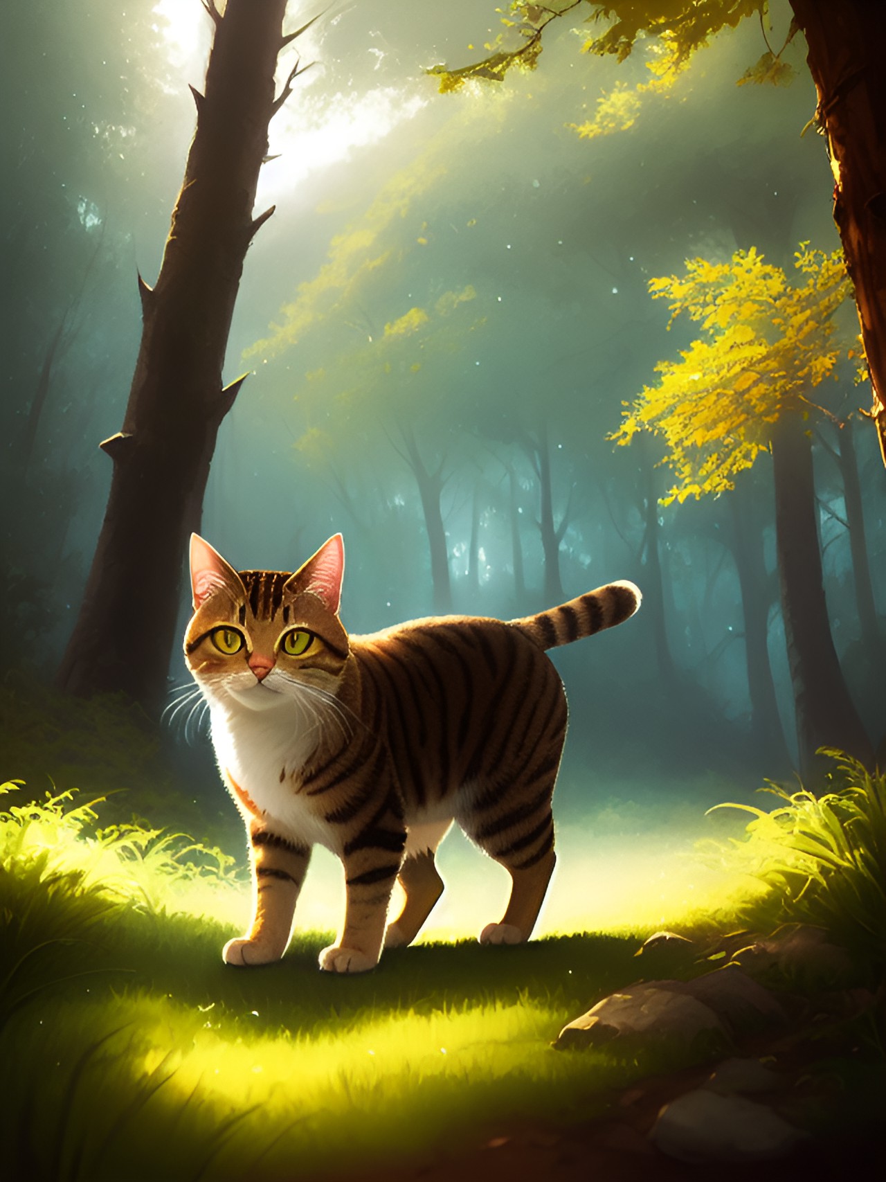 tabby cat in the forest . preview