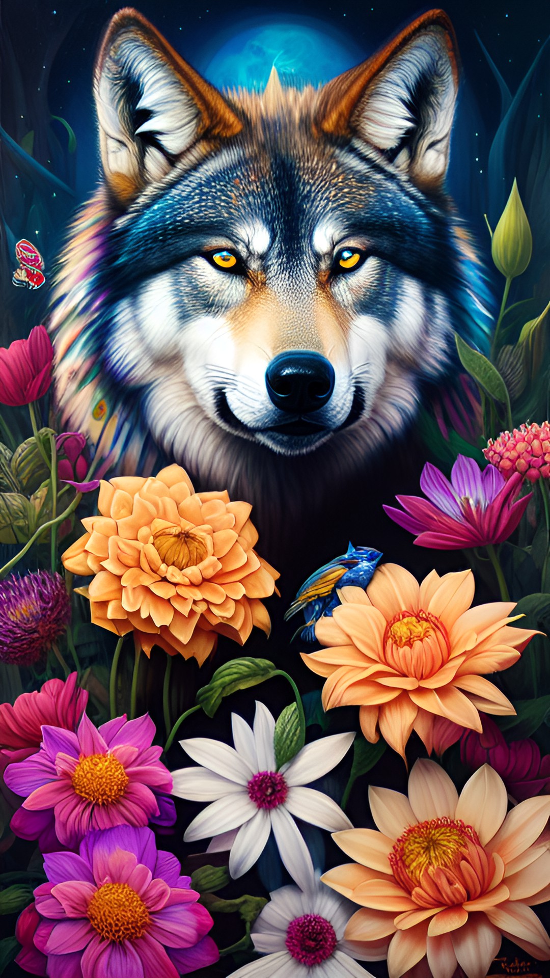 wolf and flowers preview