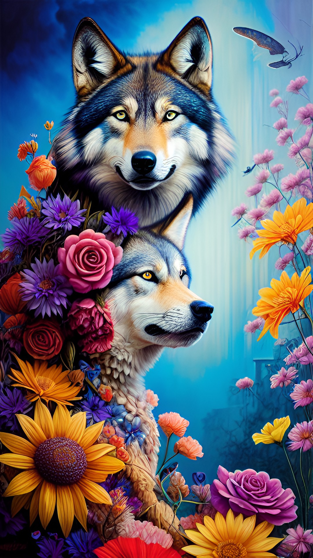 wolf and flowers preview