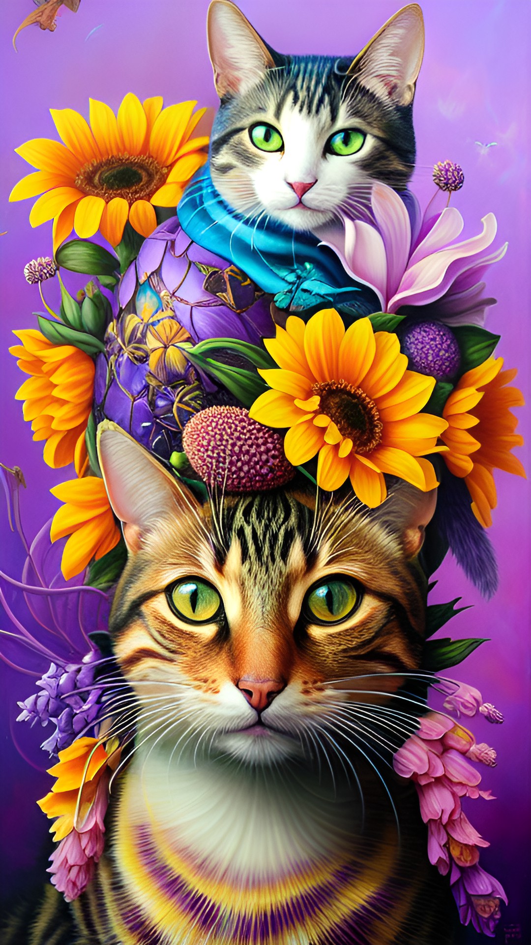 Kitty flowers - cat hiding g in lavender and sunflowers preview