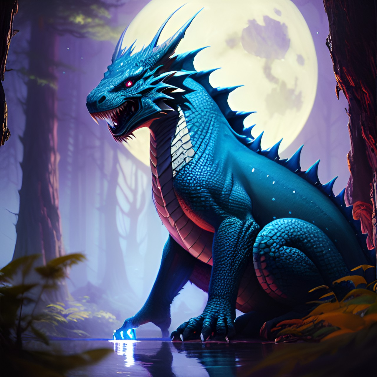 blue dragon, midnight, moon, forest preview