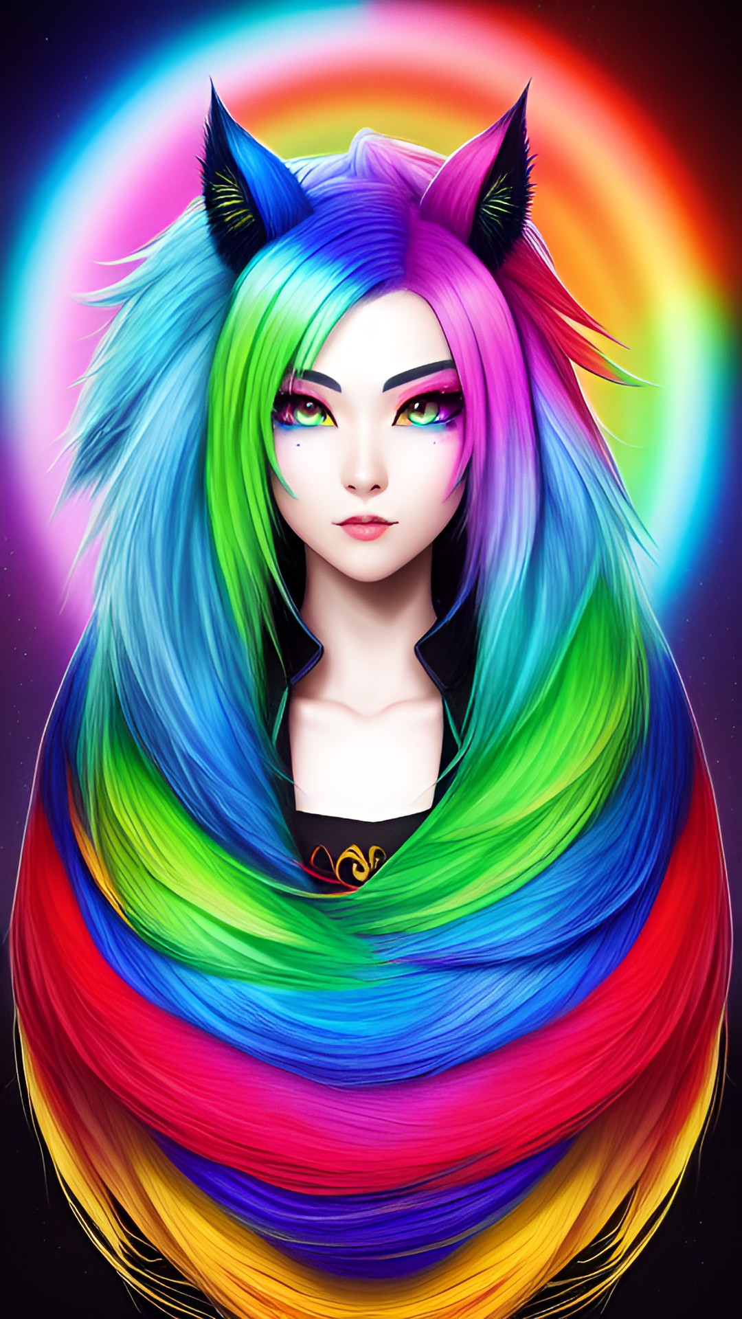 fox01 - nine tailed fox rainbow colored hair and eyes preview