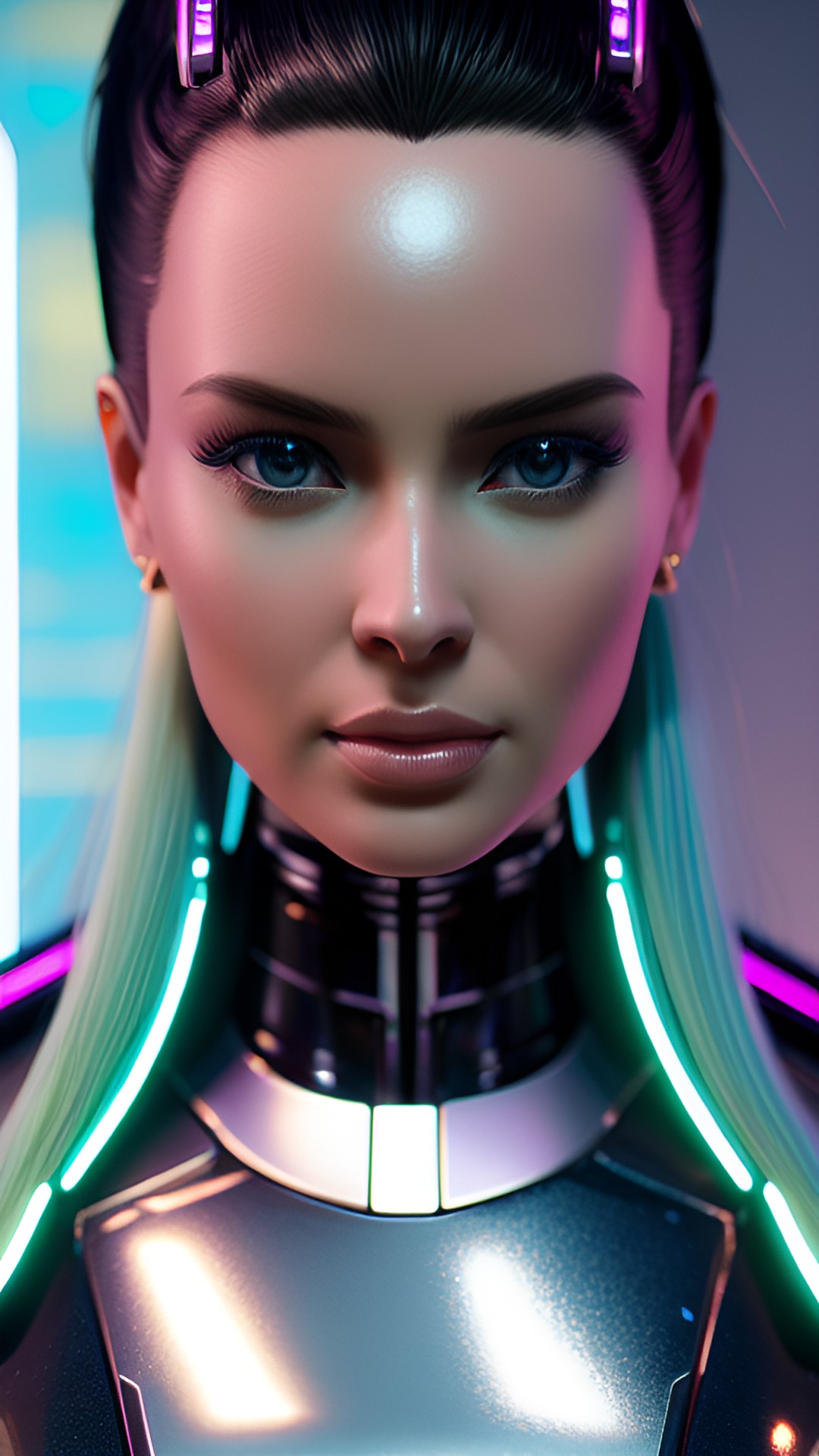 portrait woman resembles barbie  futuristic android humanoid, artificial skin, sci fi background preview