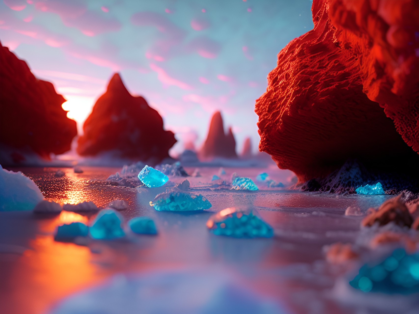 beach made of ice, ocean of fire, 4k, detailed, crimson and azure preview