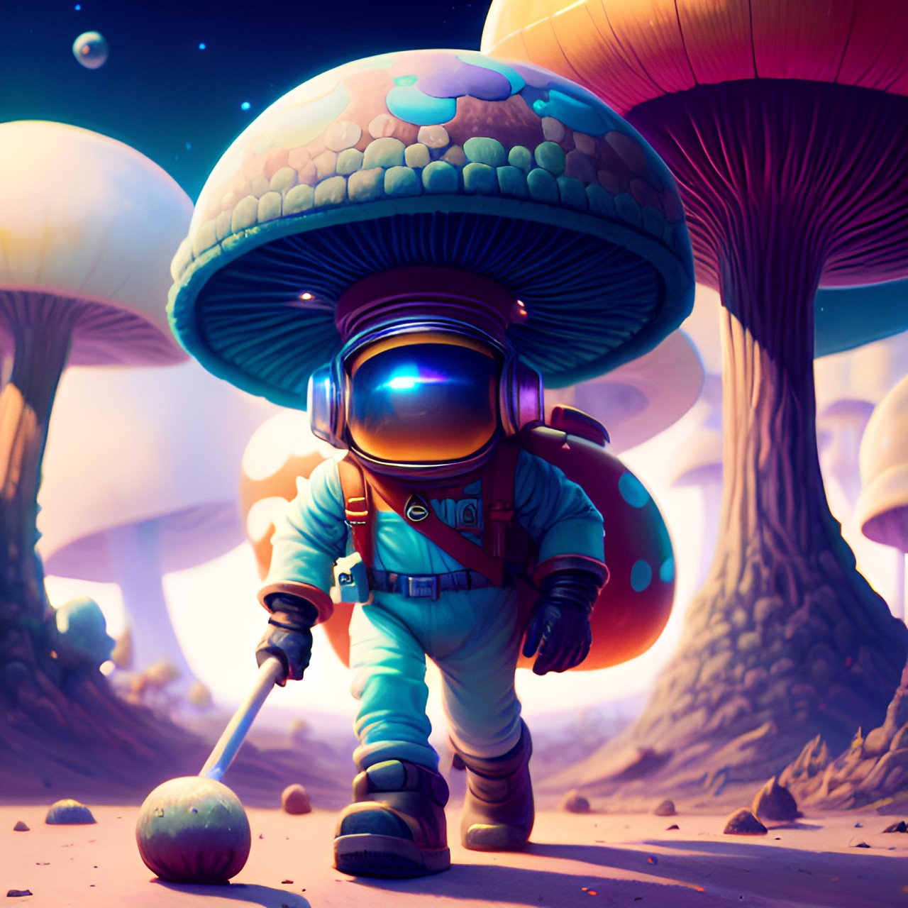 mushroom man walking on the moon preview