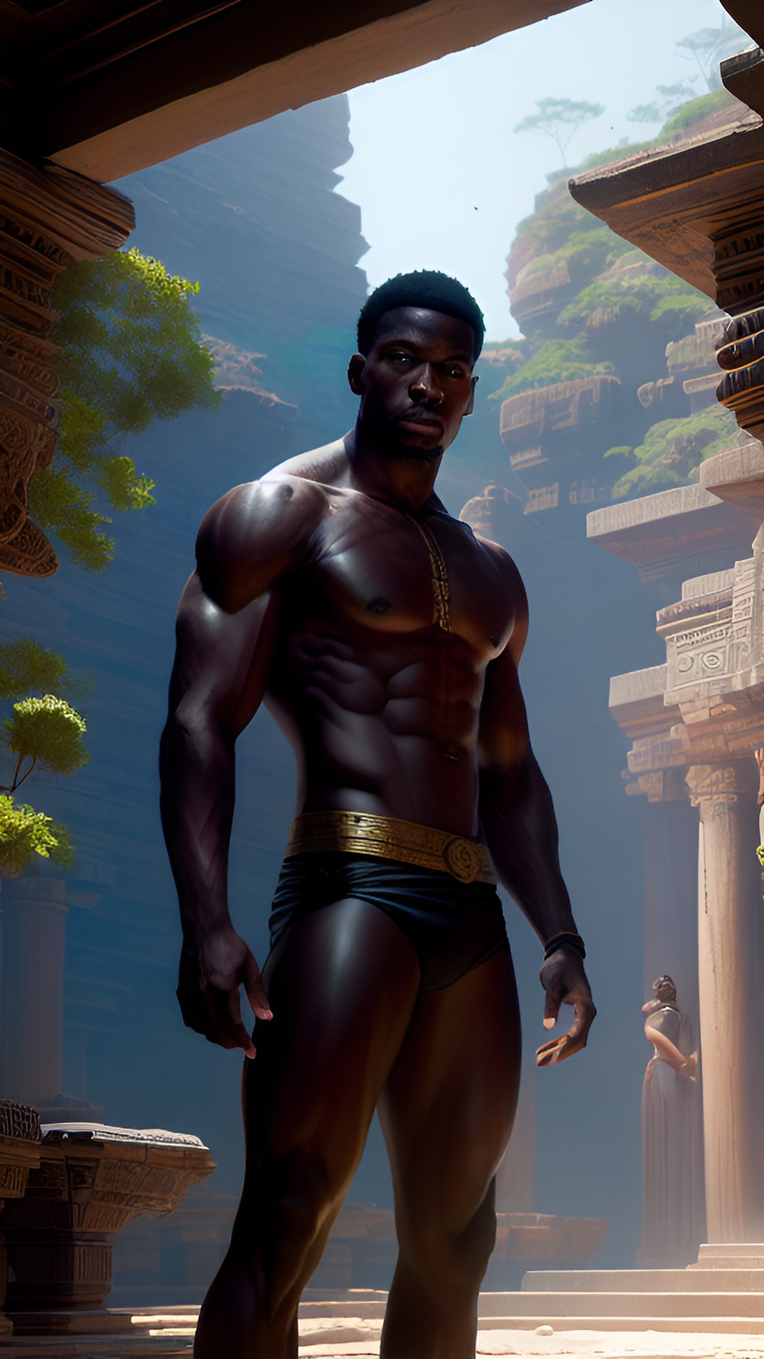 shirtless black male in ancient temple preview