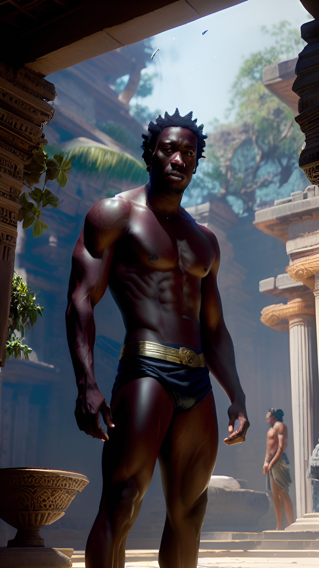 shirtless black male in ancient temple preview