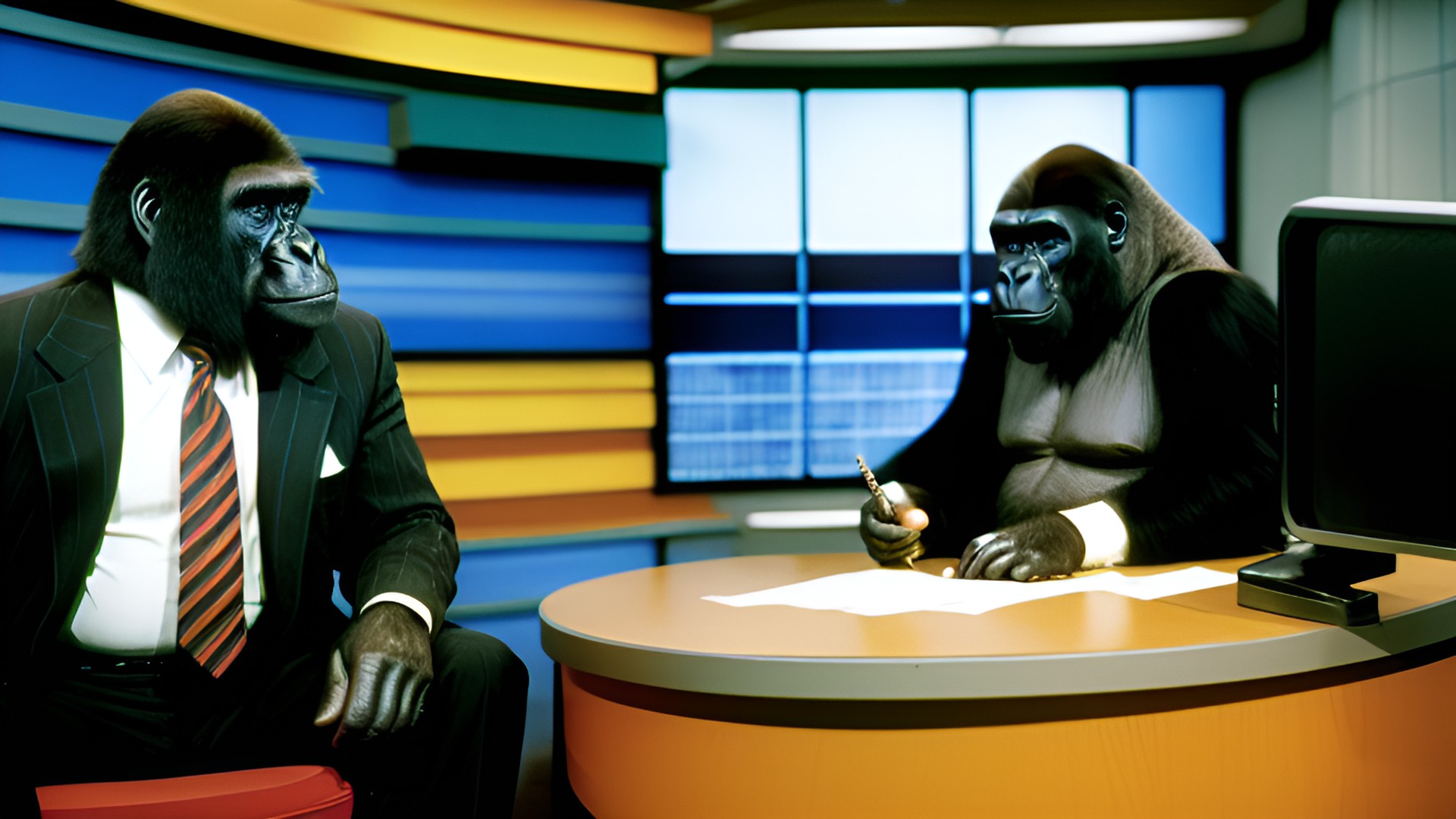 a gorilla as a newscaster for the nightly news in the 1980s preview