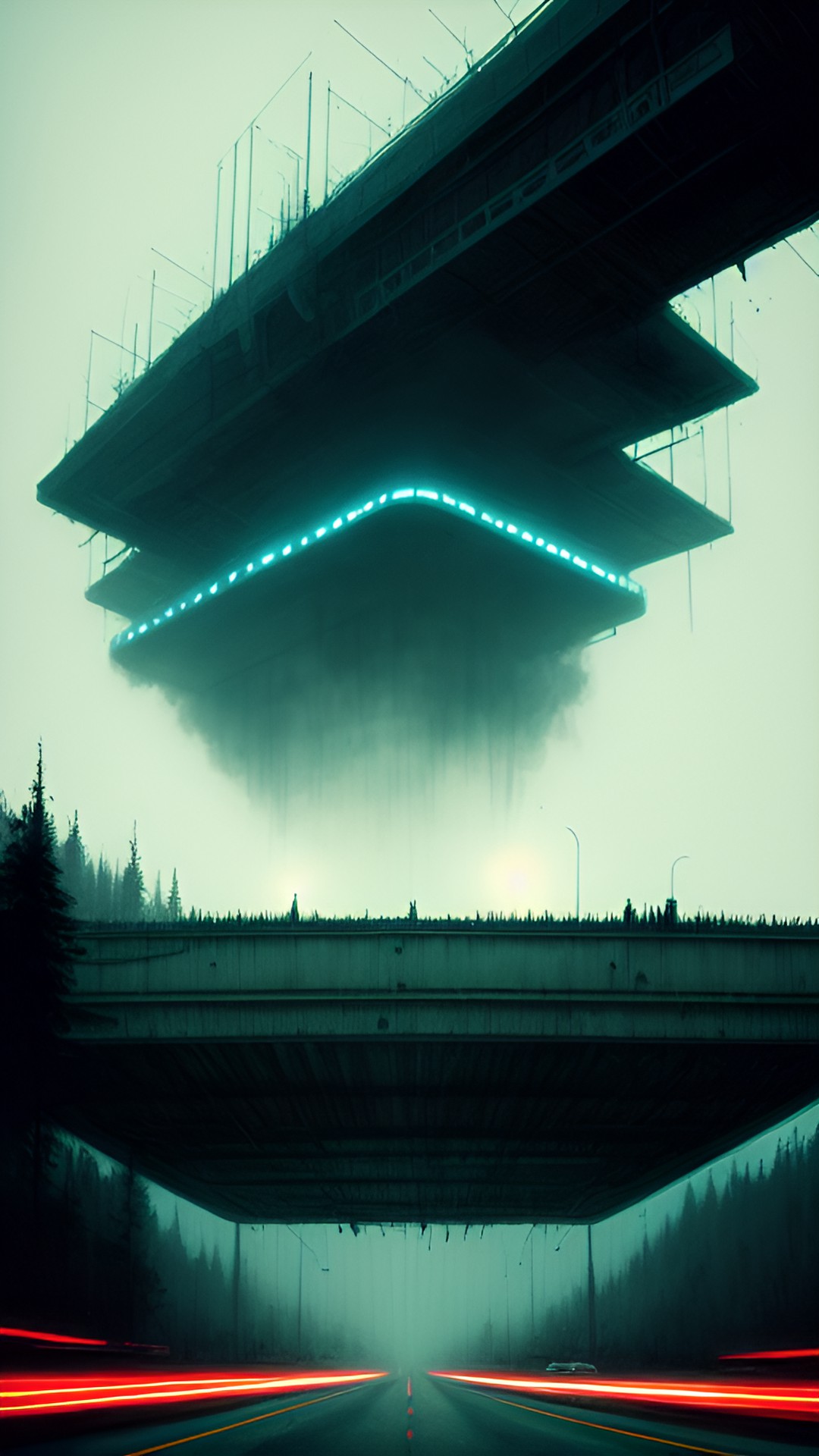 they've come - huge mechanical monstrosity, horror, mist, highway, dark preview